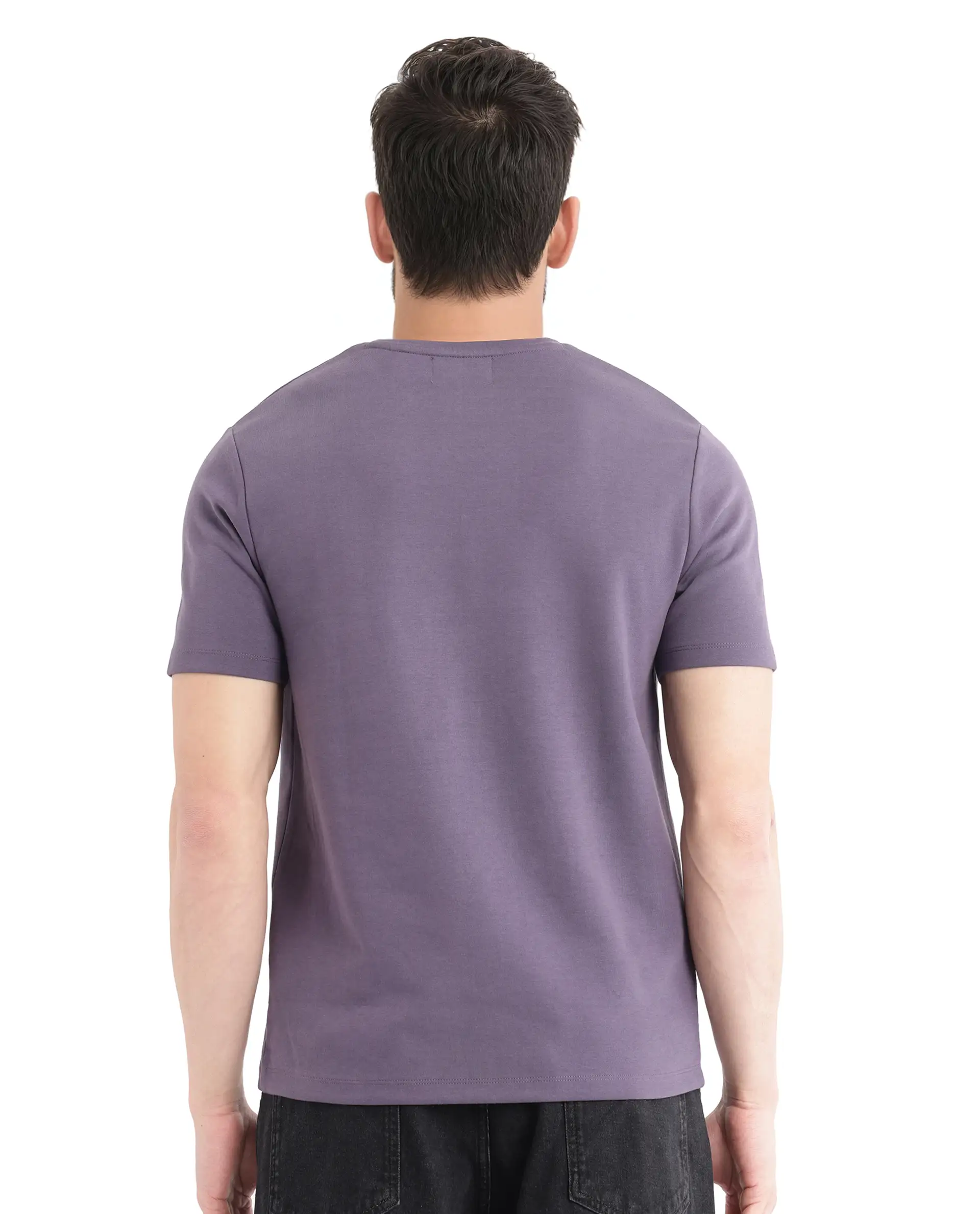 Rare Rabbit Men's Luxa Pastel Purple Cotton Blend Graphic Print Regular Fit Half Sleeve Crew Neck T-Shirt - Image 4