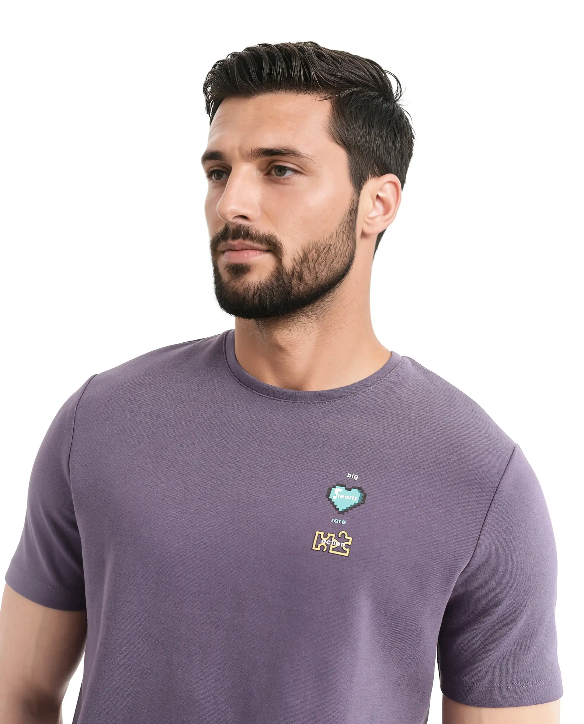 Rare Rabbit Men's Luxa Pastel Purple Cotton Blend Graphic Print Regular Fit Half Sleeve Crew Neck T-Shirt - Image 8