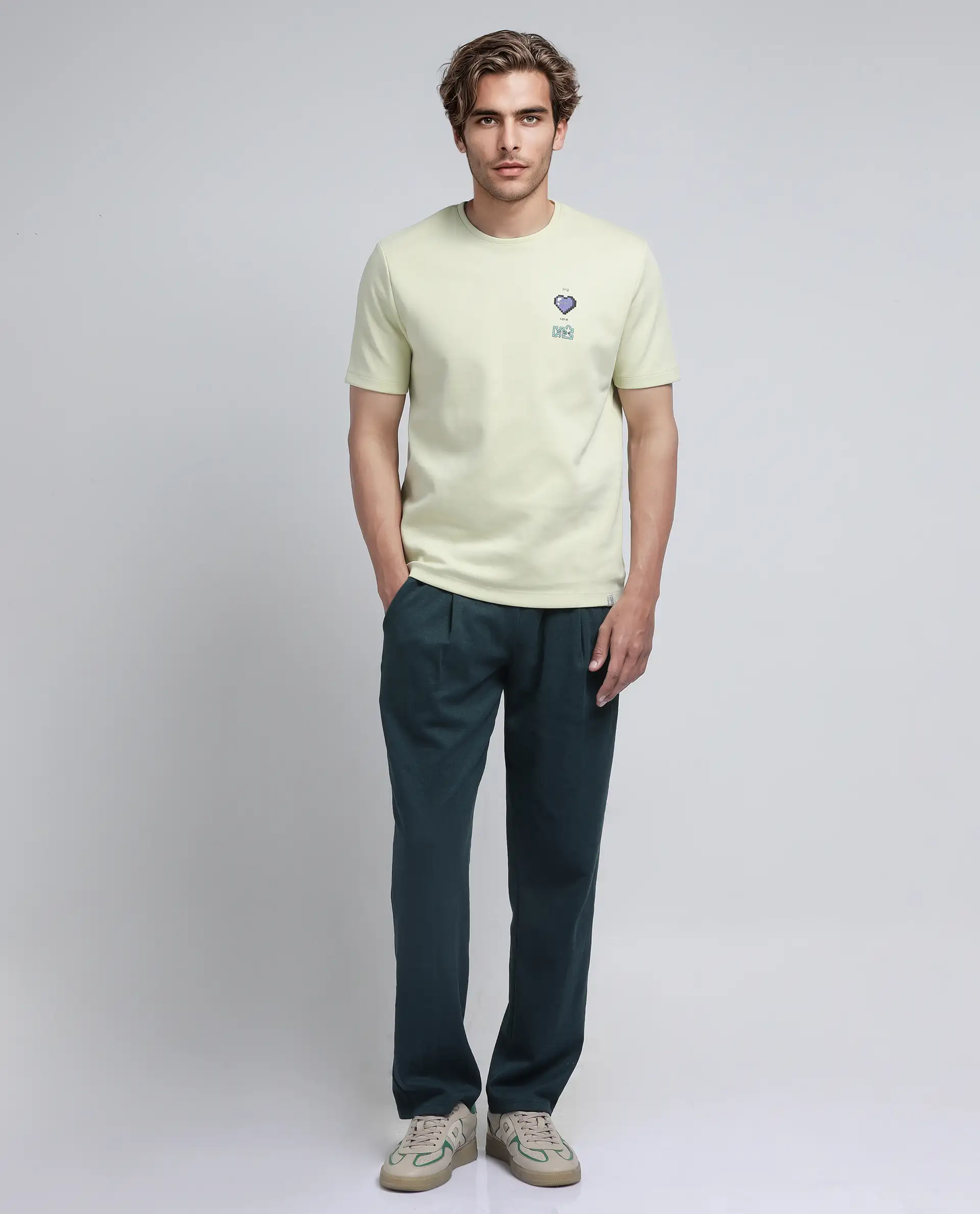 Rare Rabbit Men's Luxa Pastel Yellow Cotton Blend Graphic Print Regular Fit Half Sleeve Crew Neck T-Shirt - Image 2