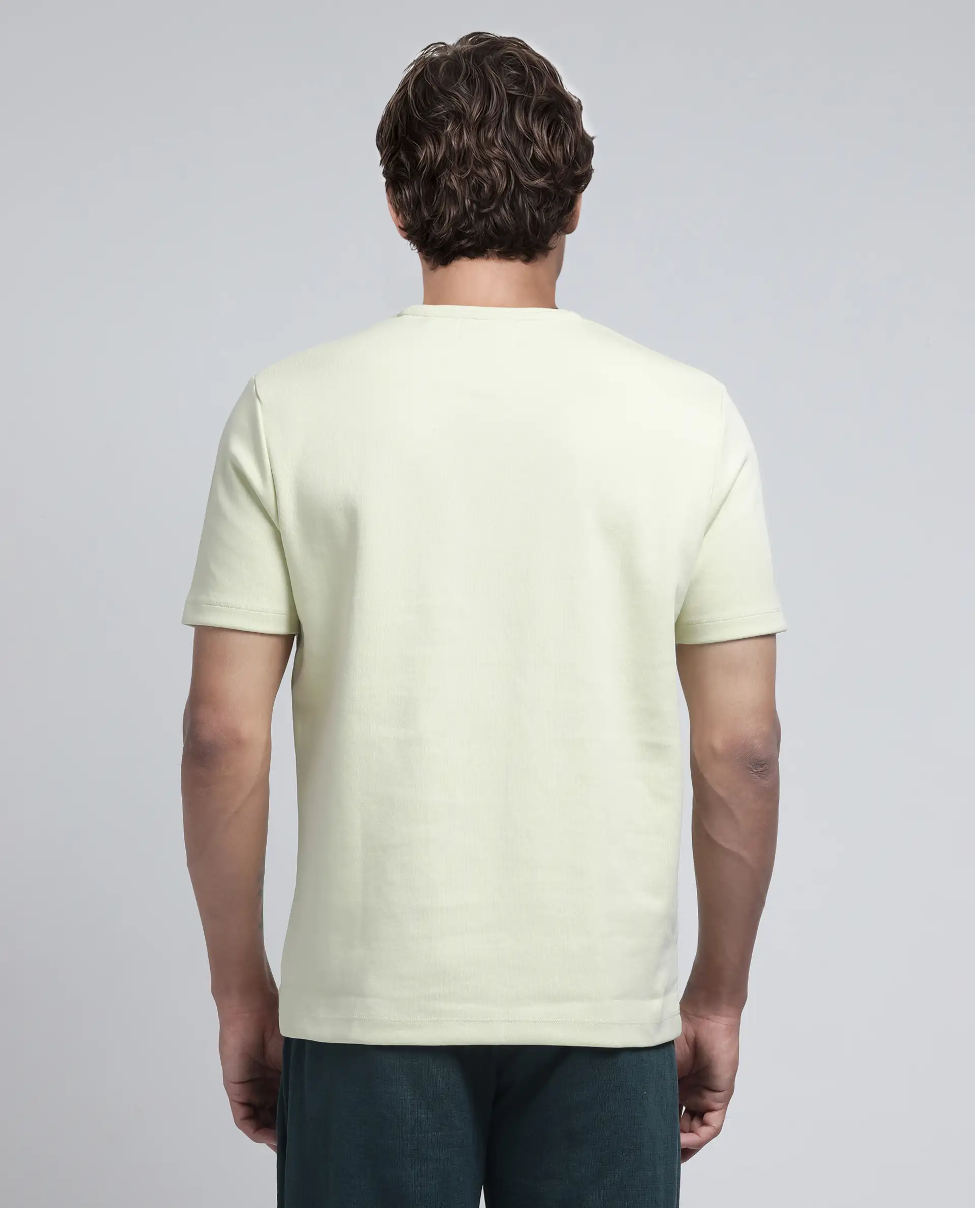 Rare Rabbit Men's Luxa Pastel Yellow Cotton Blend Graphic Print Regular Fit Half Sleeve Crew Neck T-Shirt - Image 4