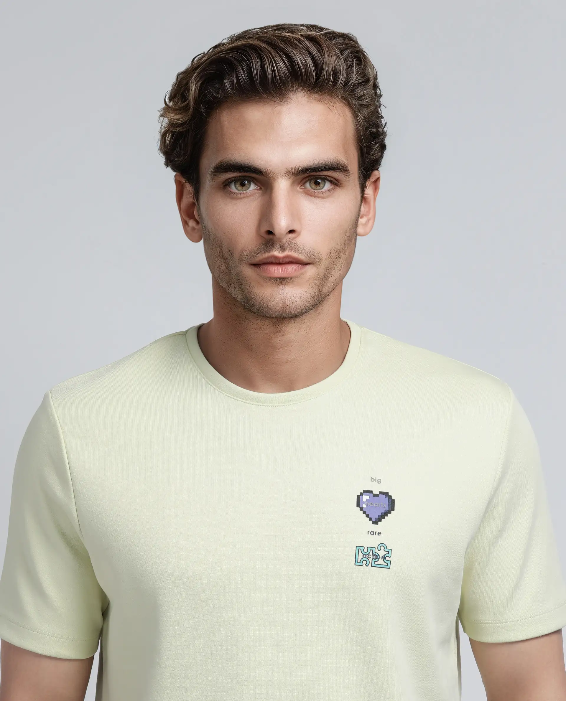 Rare Rabbit Men's Luxa Pastel Yellow Cotton Blend Graphic Print Regular Fit Half Sleeve Crew Neck T-Shirt - Image 5