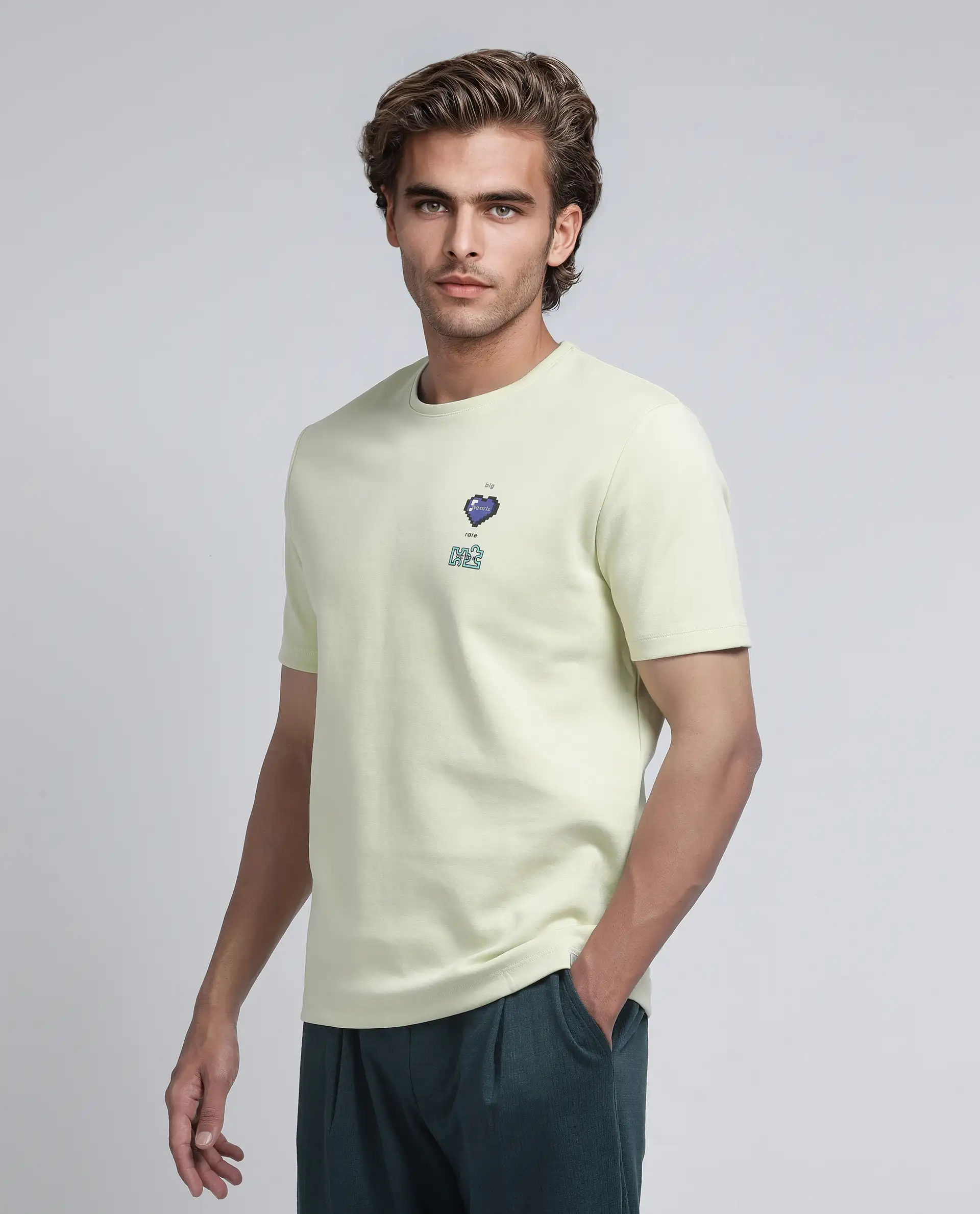 Rare Rabbit Men's Luxa Pastel Yellow Cotton Blend Graphic Print Regular Fit Half Sleeve Crew Neck T-Shirt - Image 7