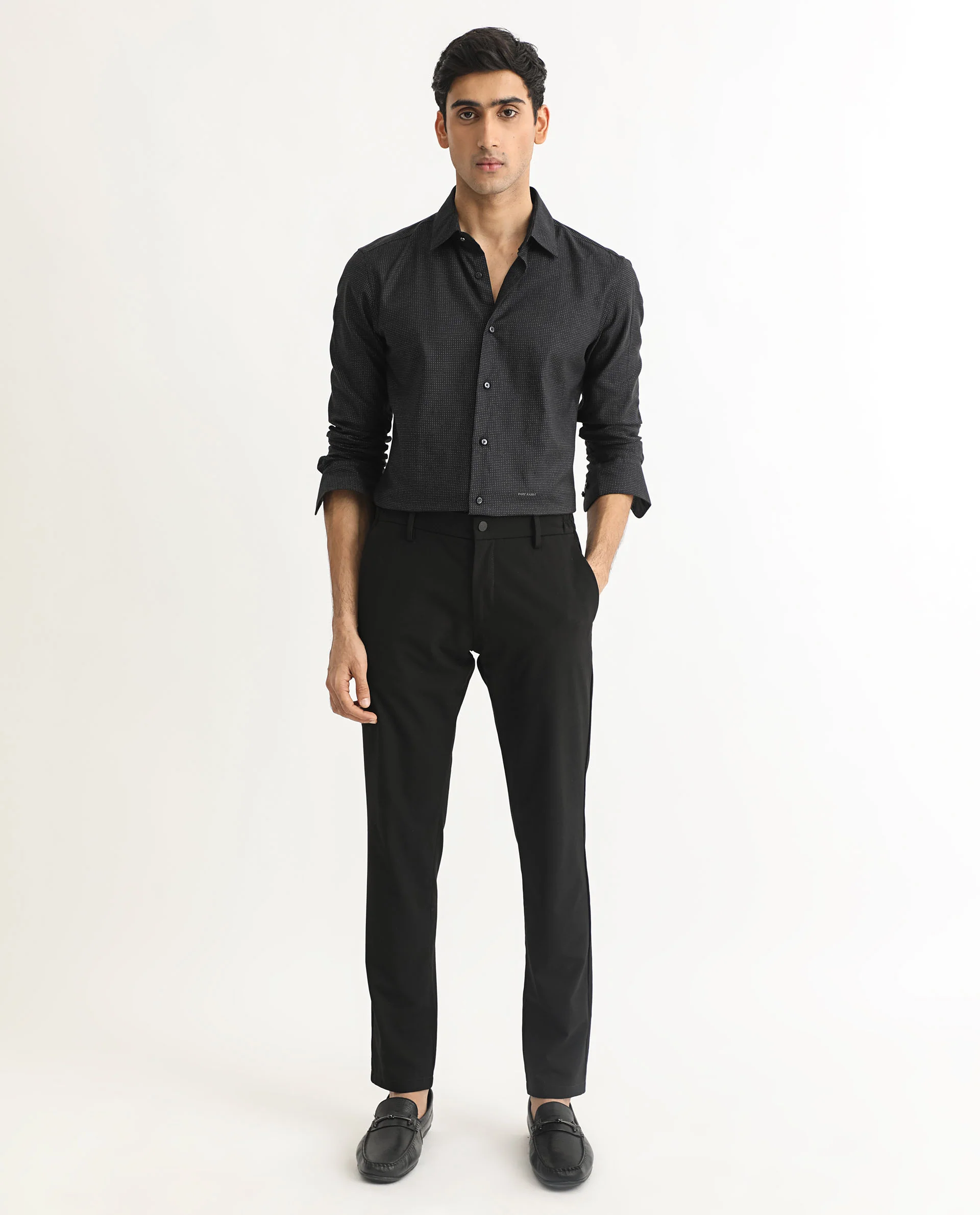 Rare Rabbit Men's Luxem Black Cotton Polka Print Regular Fit Full Sleeve Collared Shirt - Image 2