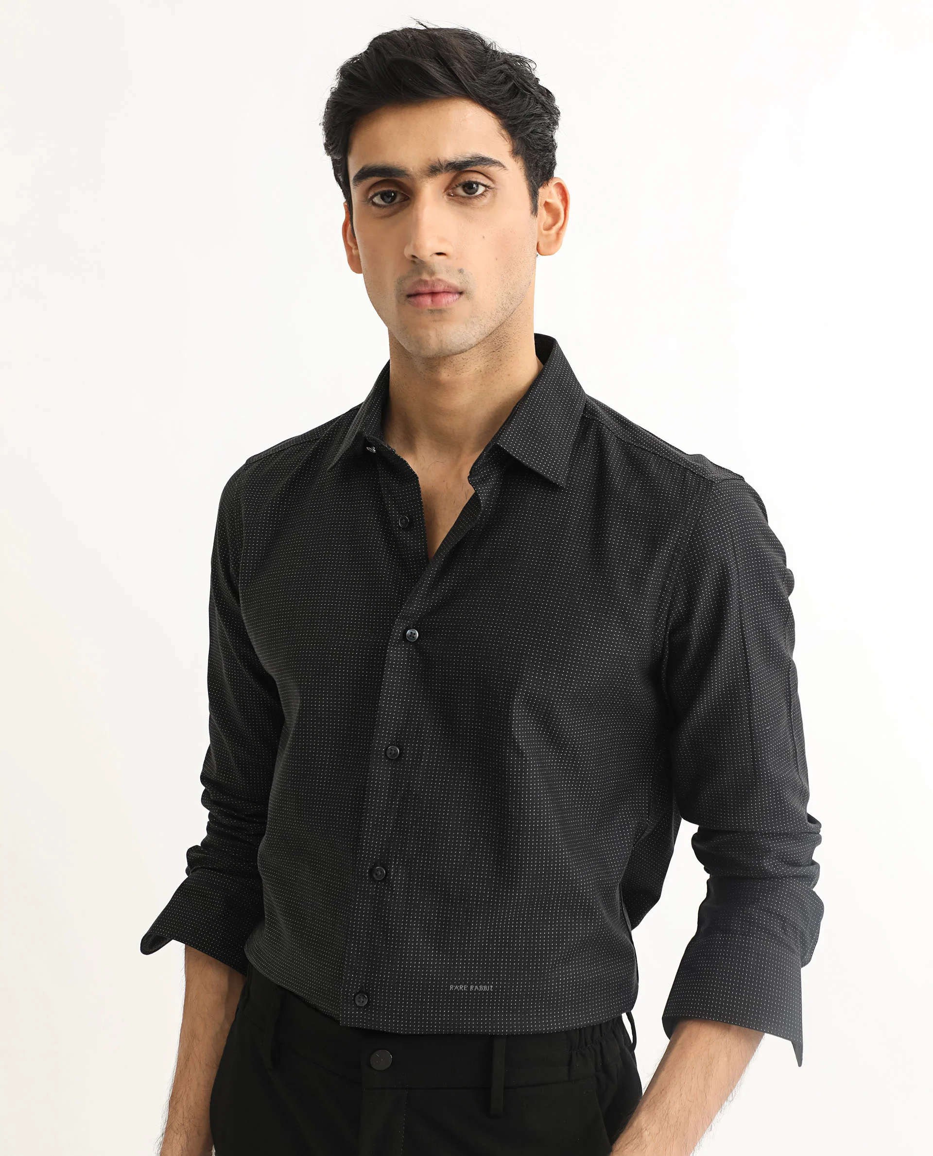 Rare Rabbit Men's Luxem Black Cotton Polka Print Regular Fit Full Sleeve Collared Shirt - Image 3