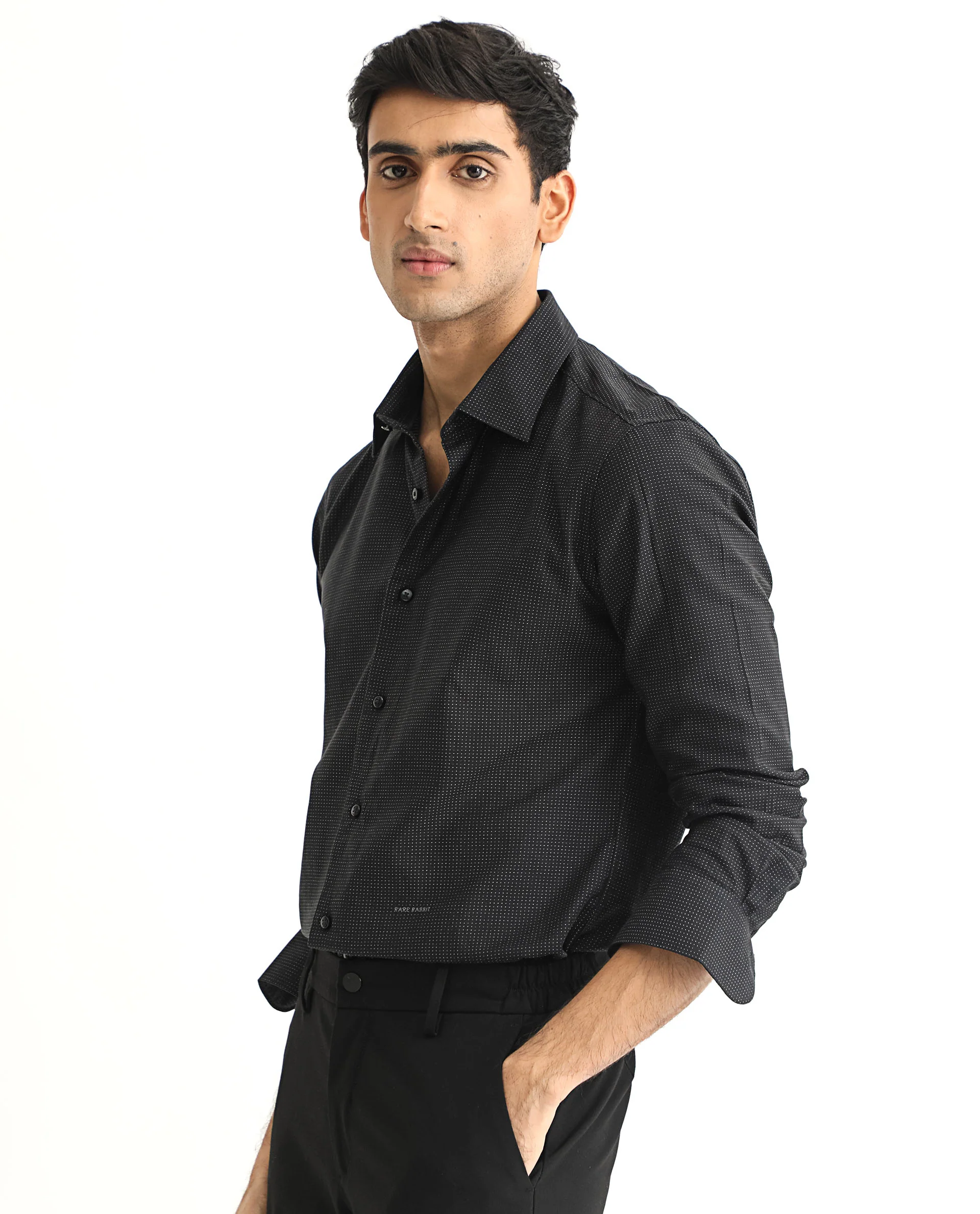 Rare Rabbit Men's Luxem Black Cotton Polka Print Regular Fit Full Sleeve Collared Shirt - Image 6