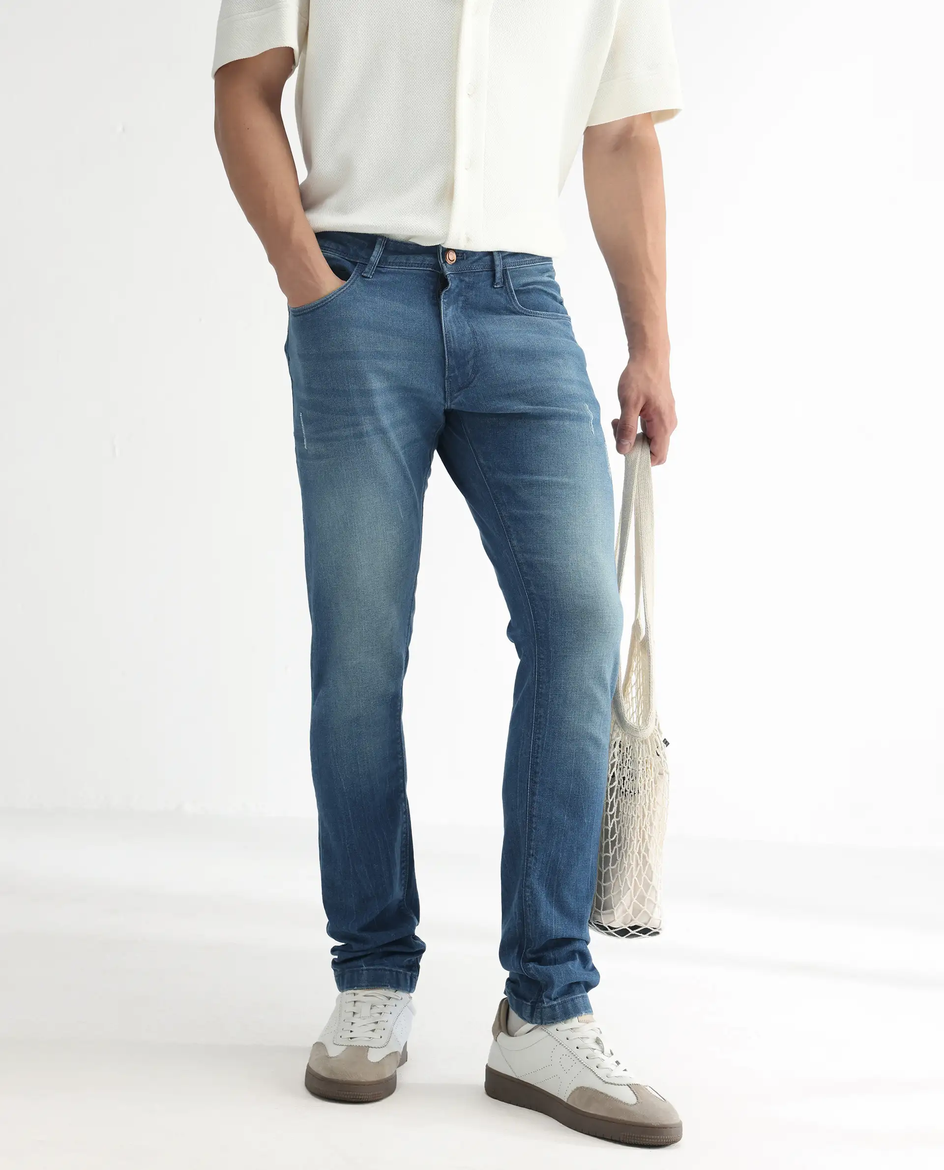 Rare Rabbit Men's Luxen Blue Cotton Plain Hawk Slim Fit Jeans - Image 2