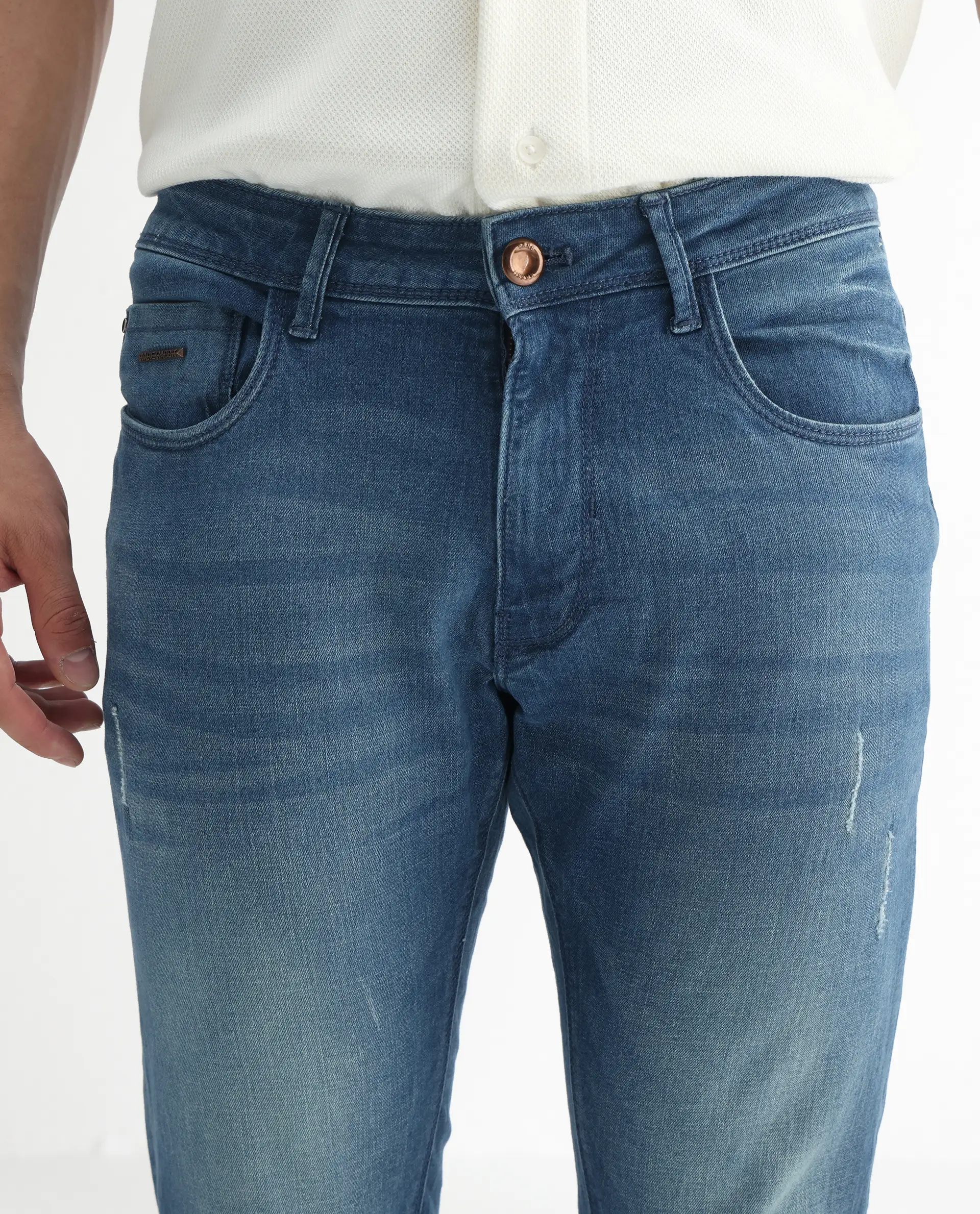 Rare Rabbit Men's Luxen Blue Cotton Plain Hawk Slim Fit Jeans - Image 3