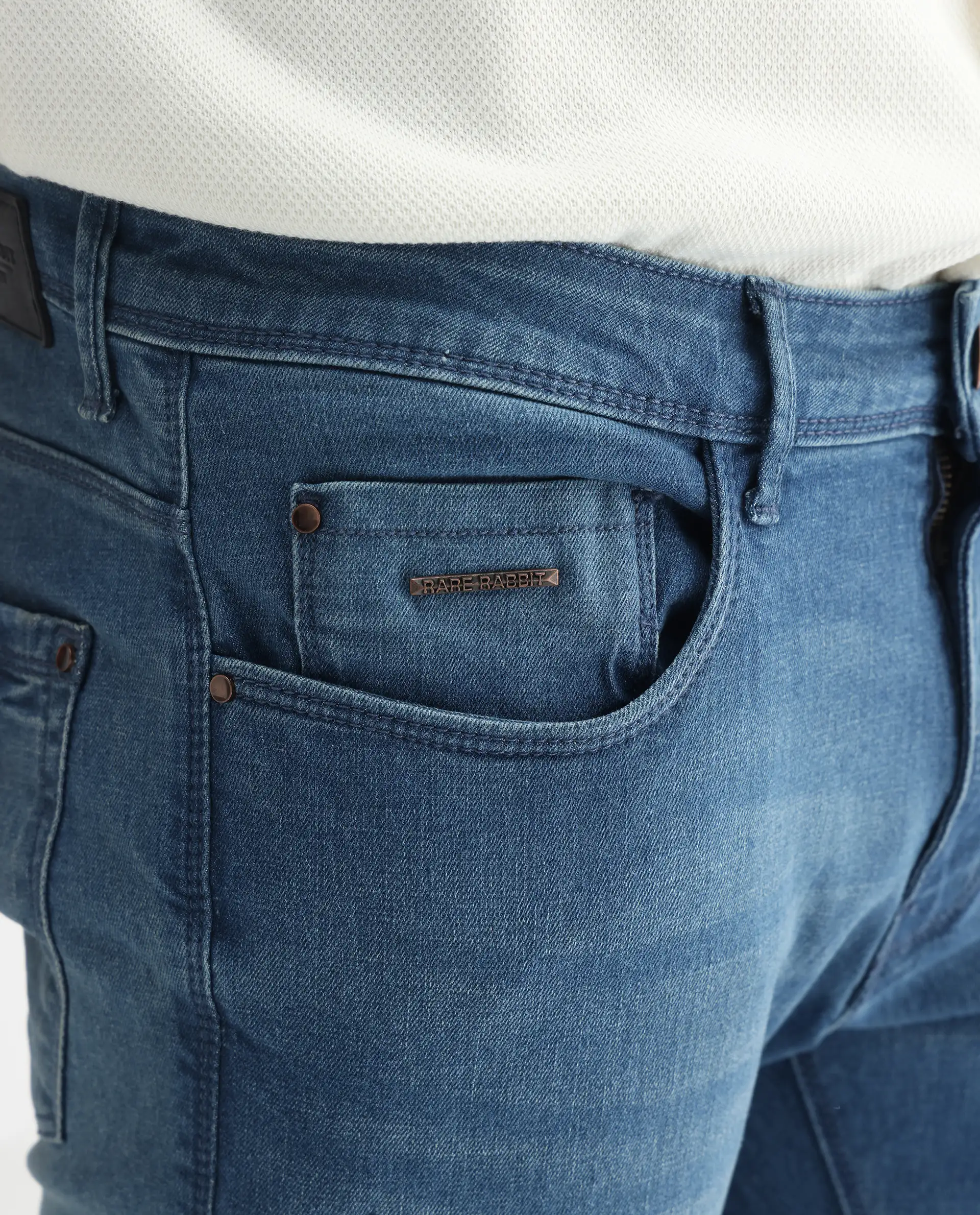 Rare Rabbit Men's Luxen Blue Cotton Plain Hawk Slim Fit Jeans - Image 7
