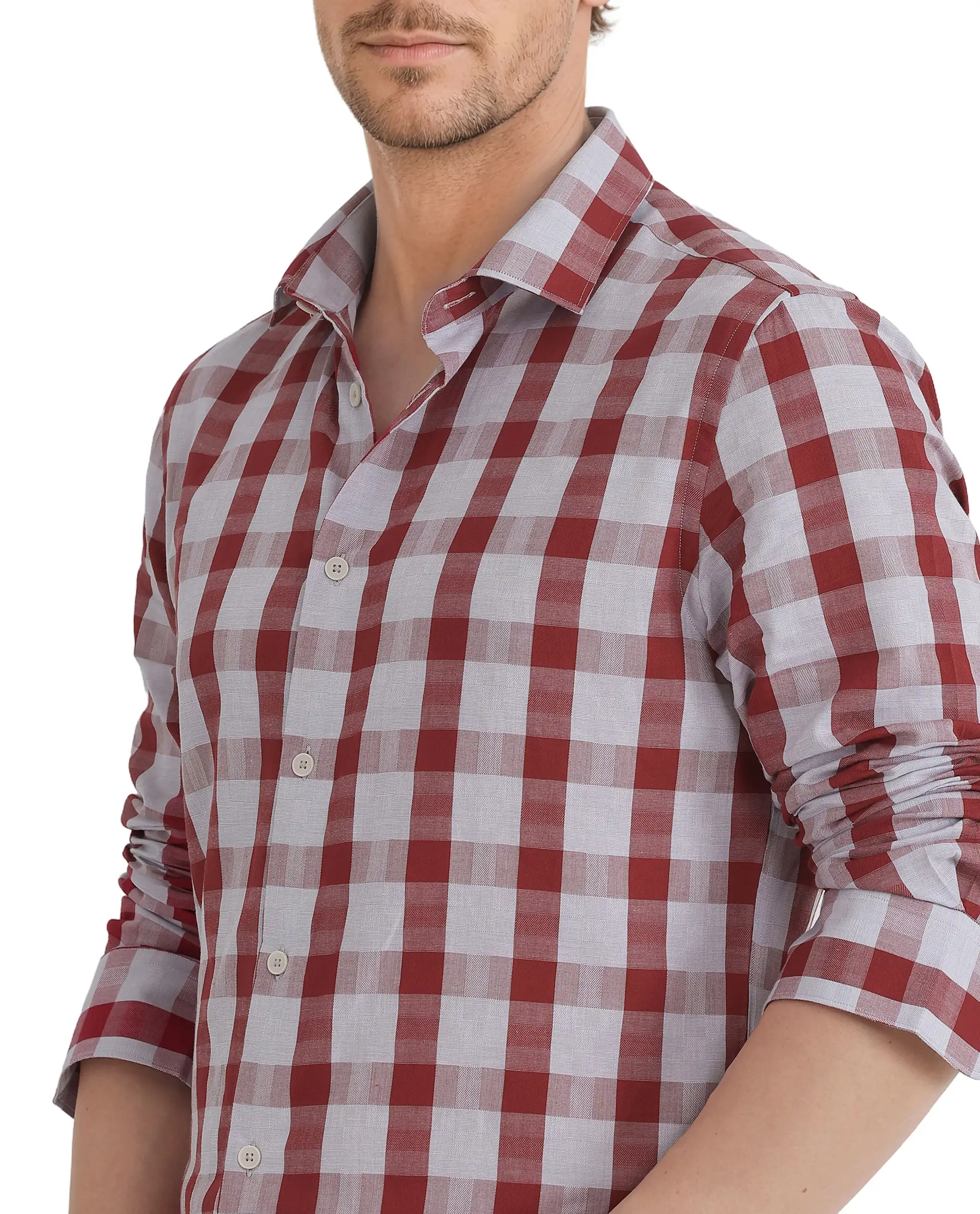 Rare Rabbit Men's Luxs Red Cotton Checked Print Regular Fit Full Sleeve Collared Shirt - Image 3