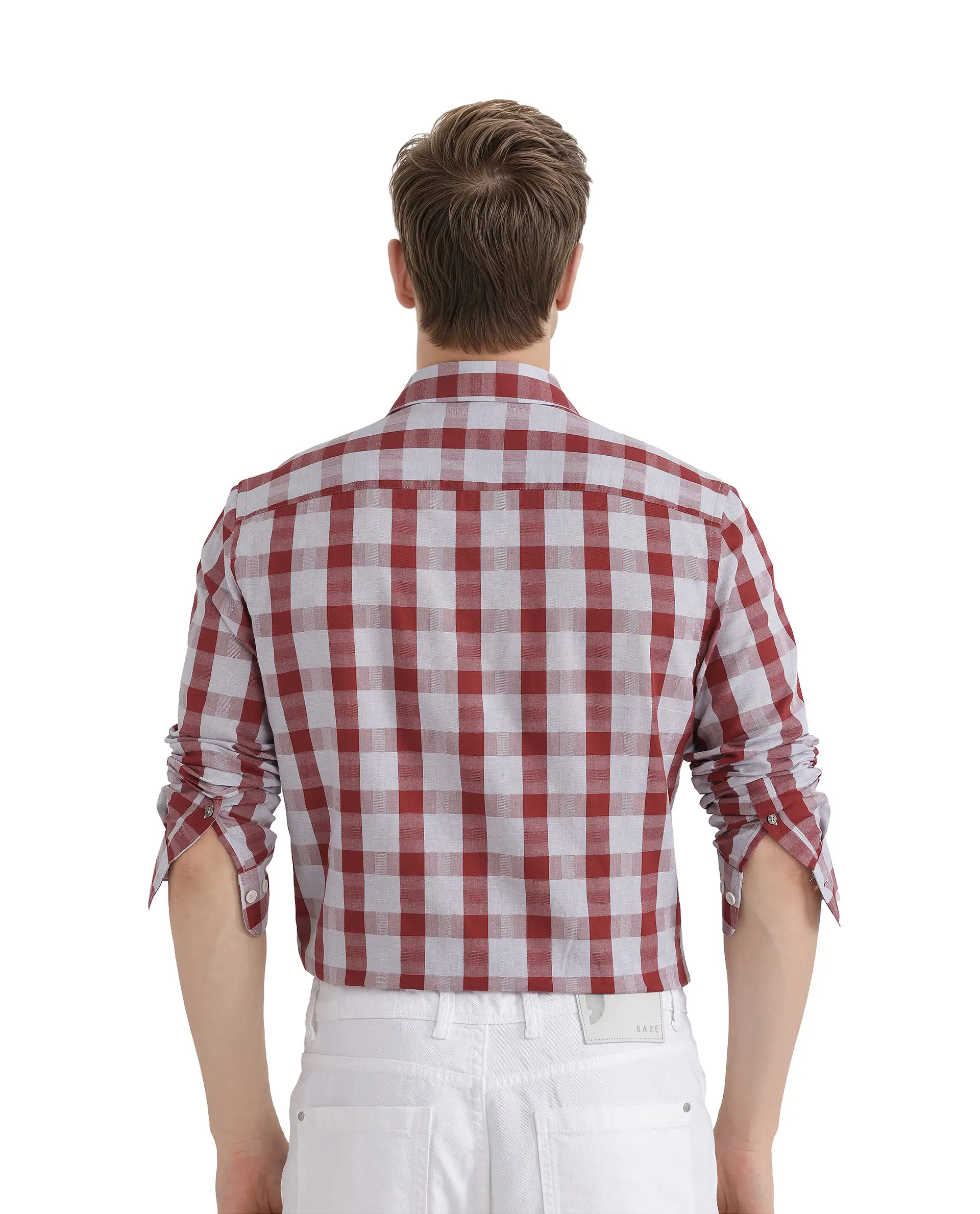 Rare Rabbit Men's Luxs Red Cotton Checked Print Regular Fit Full Sleeve Collared Shirt - Image 4