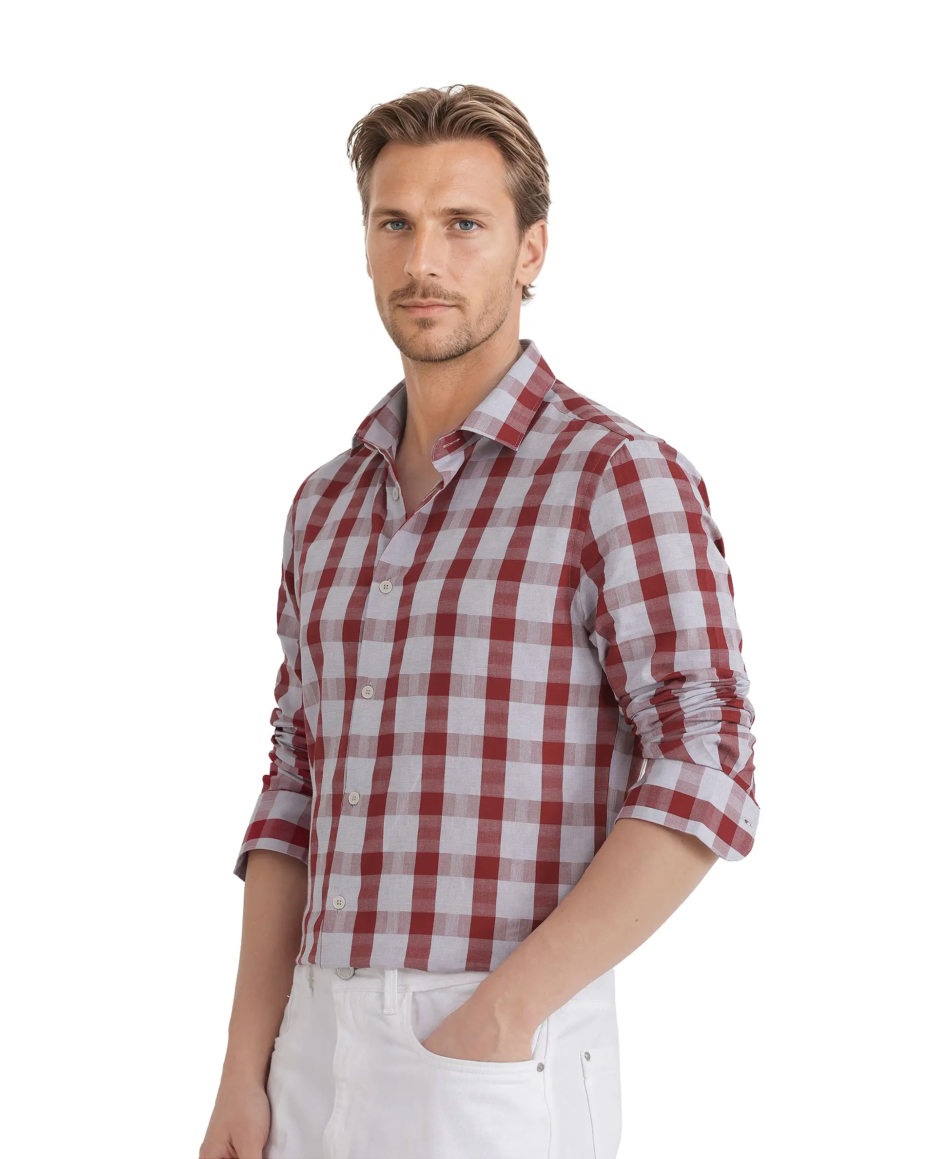 Rare Rabbit Men's Luxs Red Cotton Checked Print Regular Fit Full Sleeve Collared Shirt - Image 5