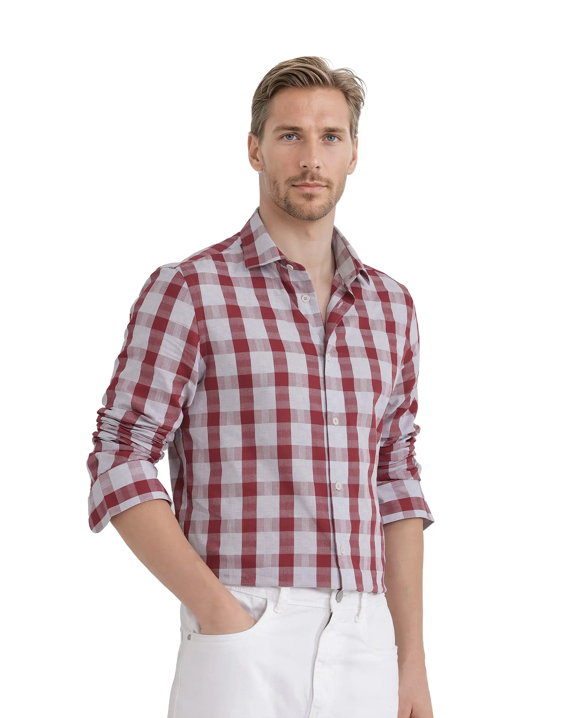 Rare Rabbit Men's Luxs Red Cotton Checked Print Regular Fit Full Sleeve Collared Shirt - Image 6