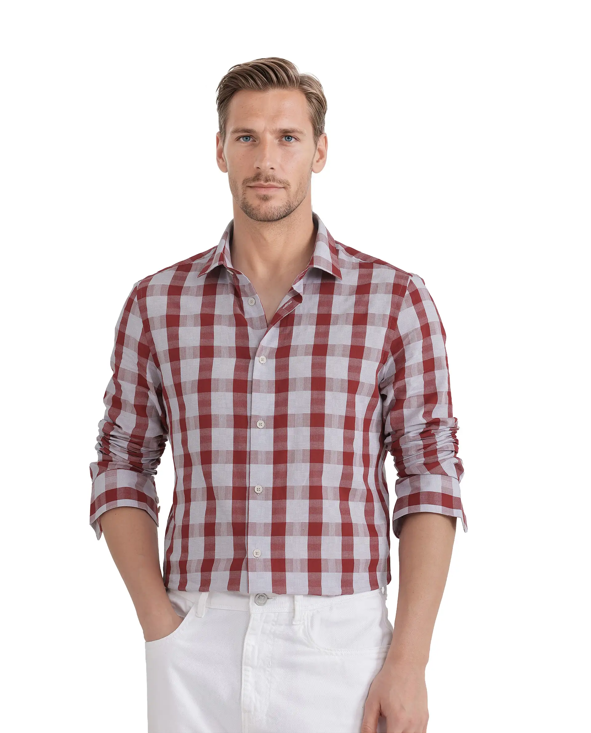 Rare Rabbit Men's Luxs Red Cotton Checked Print Regular Fit Full Sleeve Collared Shirt - Image 8