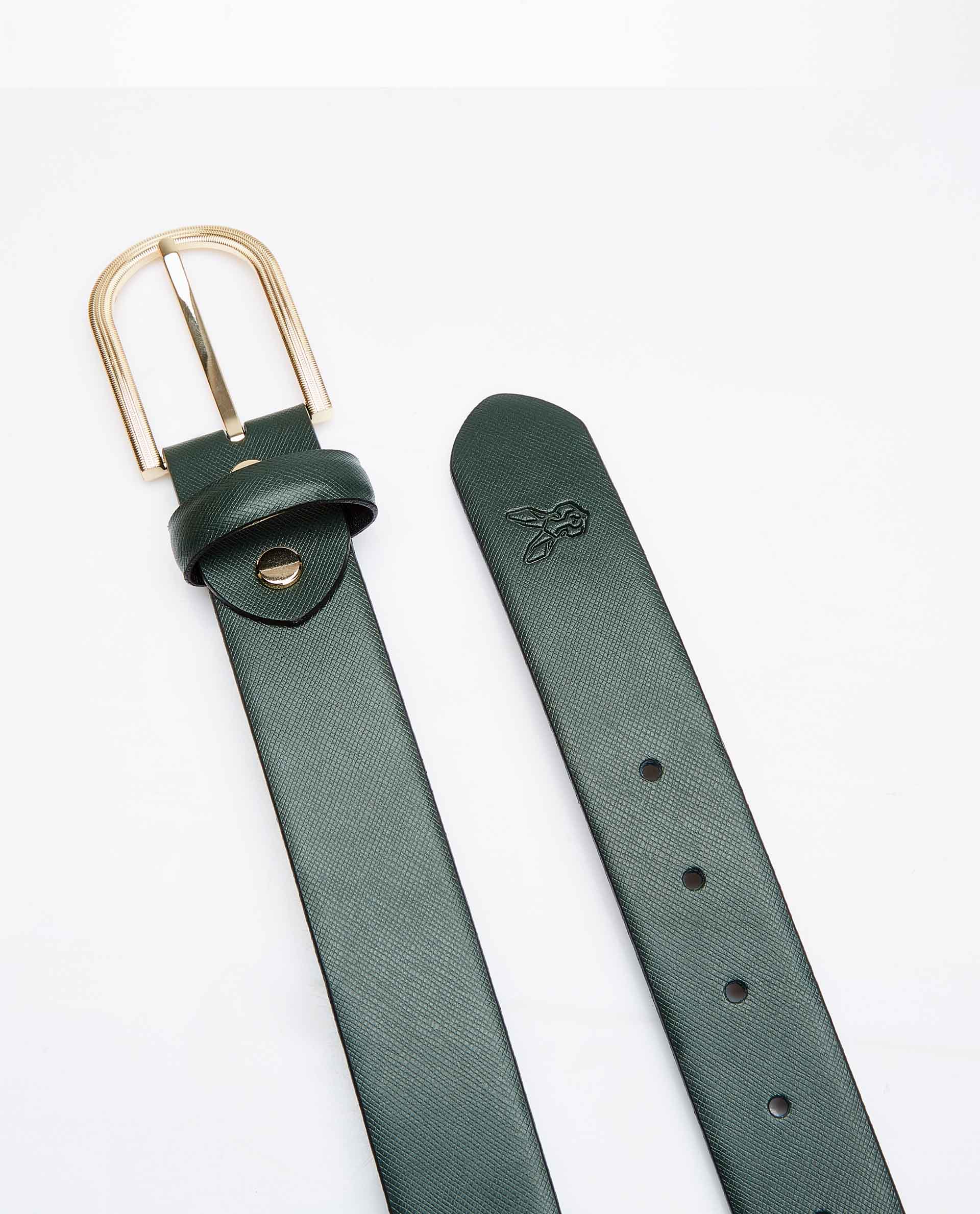 Rare Rabbit Men's Luxur Green Belts Leather Fabric - Image 5