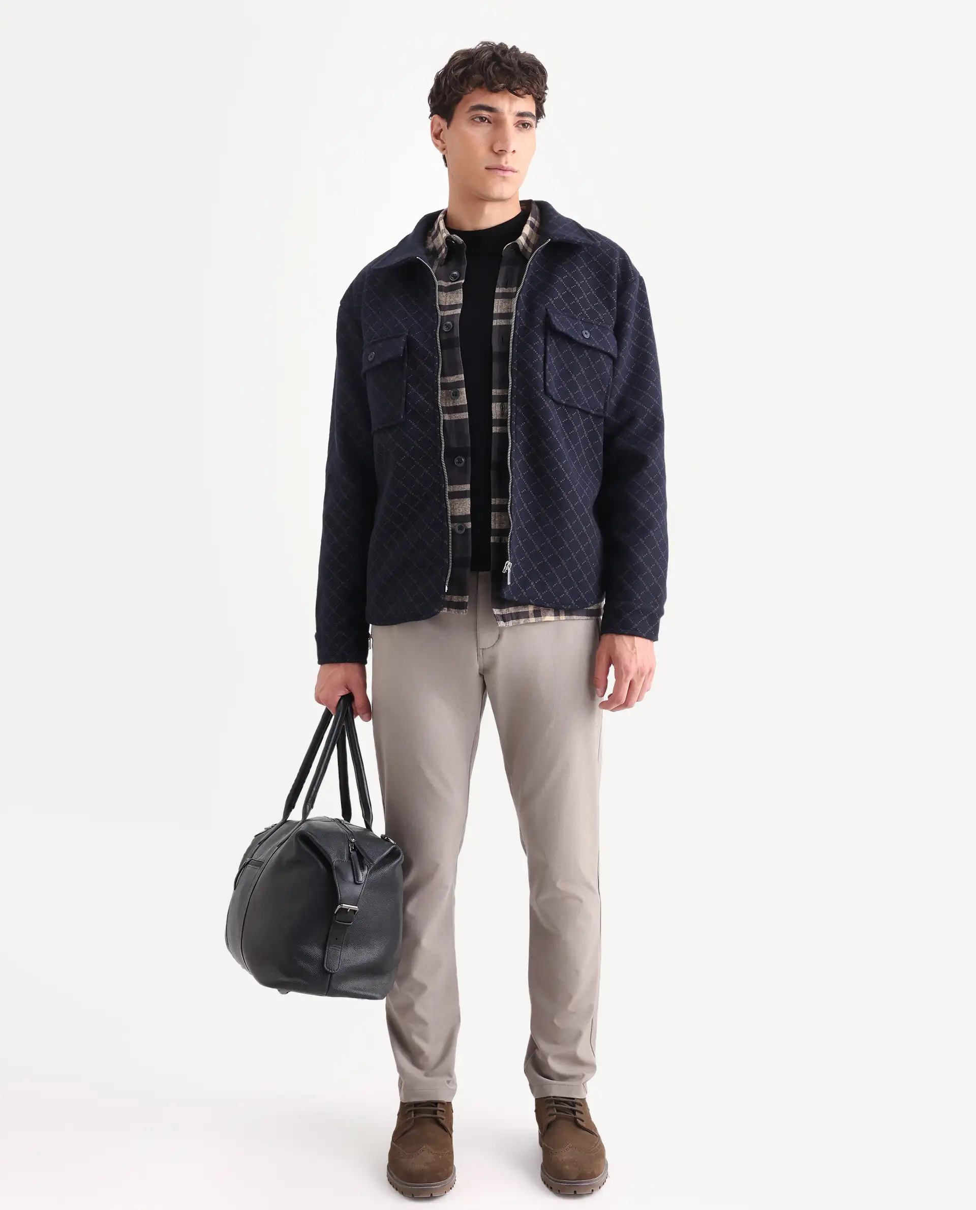 Rare Rabbit Men's Lybro Navy Polyester Monogram Print Regular Fit Full Sleeve Spread Collar Jacket - Image 2