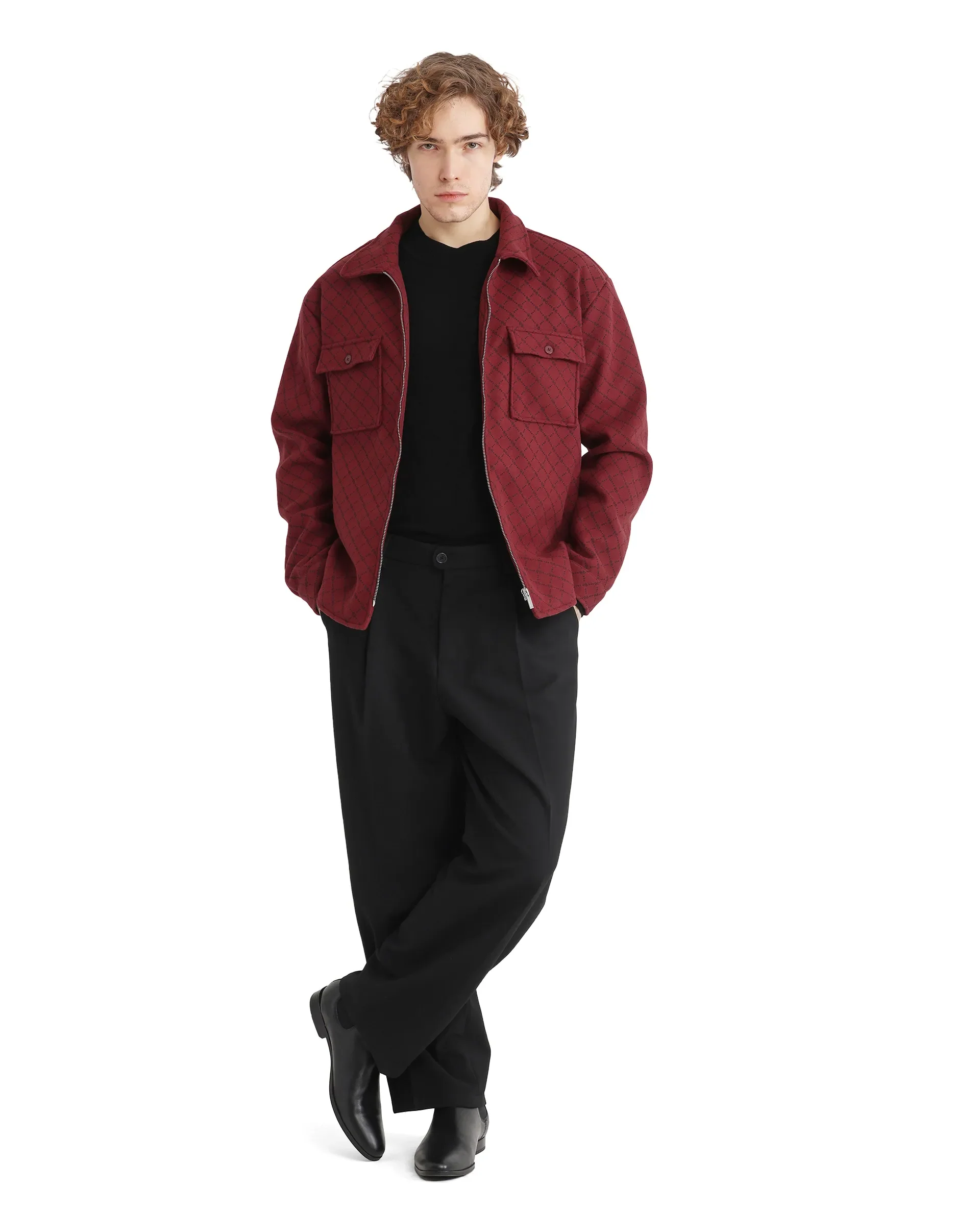 Rare Rabbit Men's Lybro Red Polyester Monogram Print Regular Fit Full Sleeve Spread Collar Jacket - Image 2