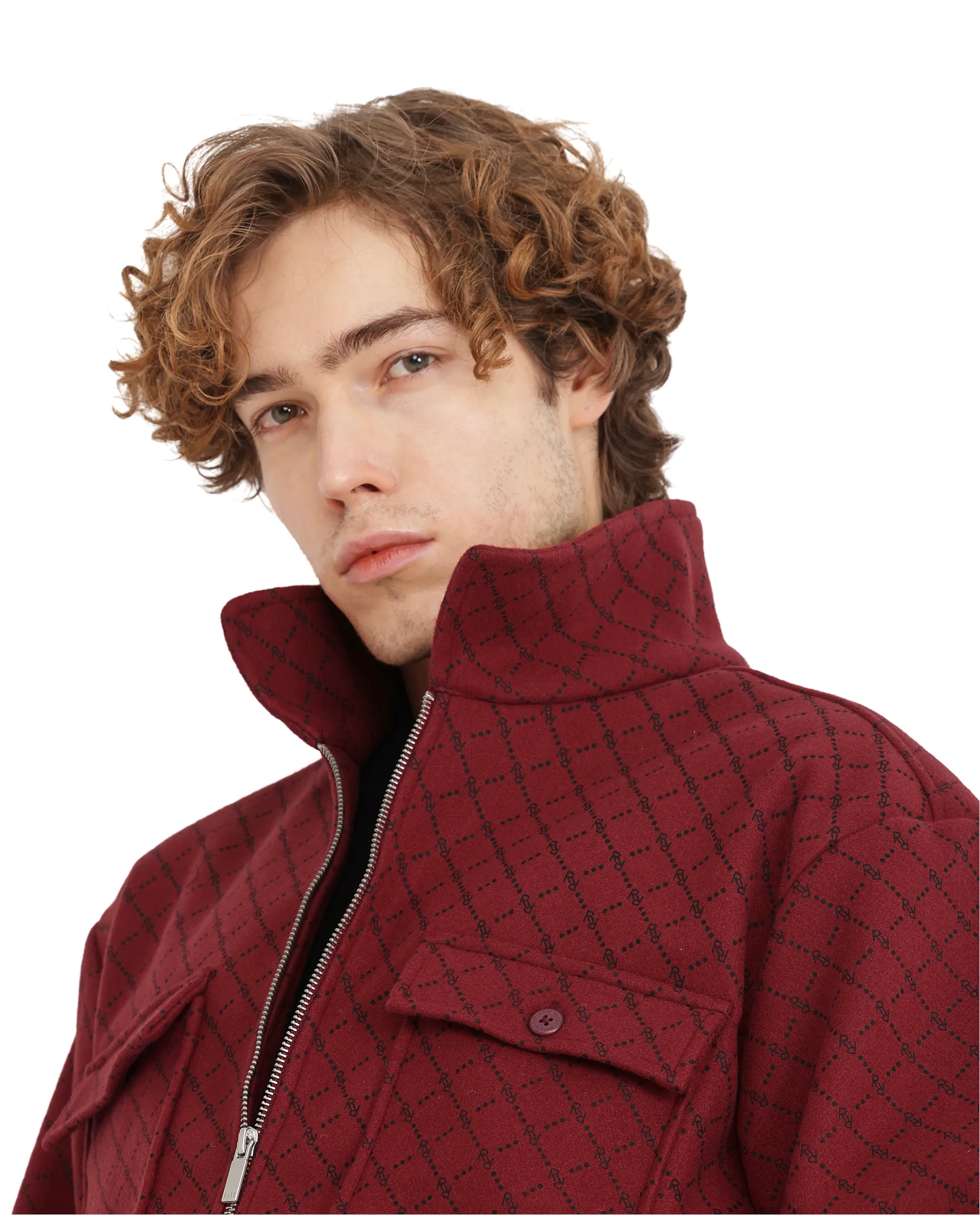 Rare Rabbit Men's Lybro Red Polyester Monogram Print Regular Fit Full Sleeve Spread Collar Jacket - Image 3
