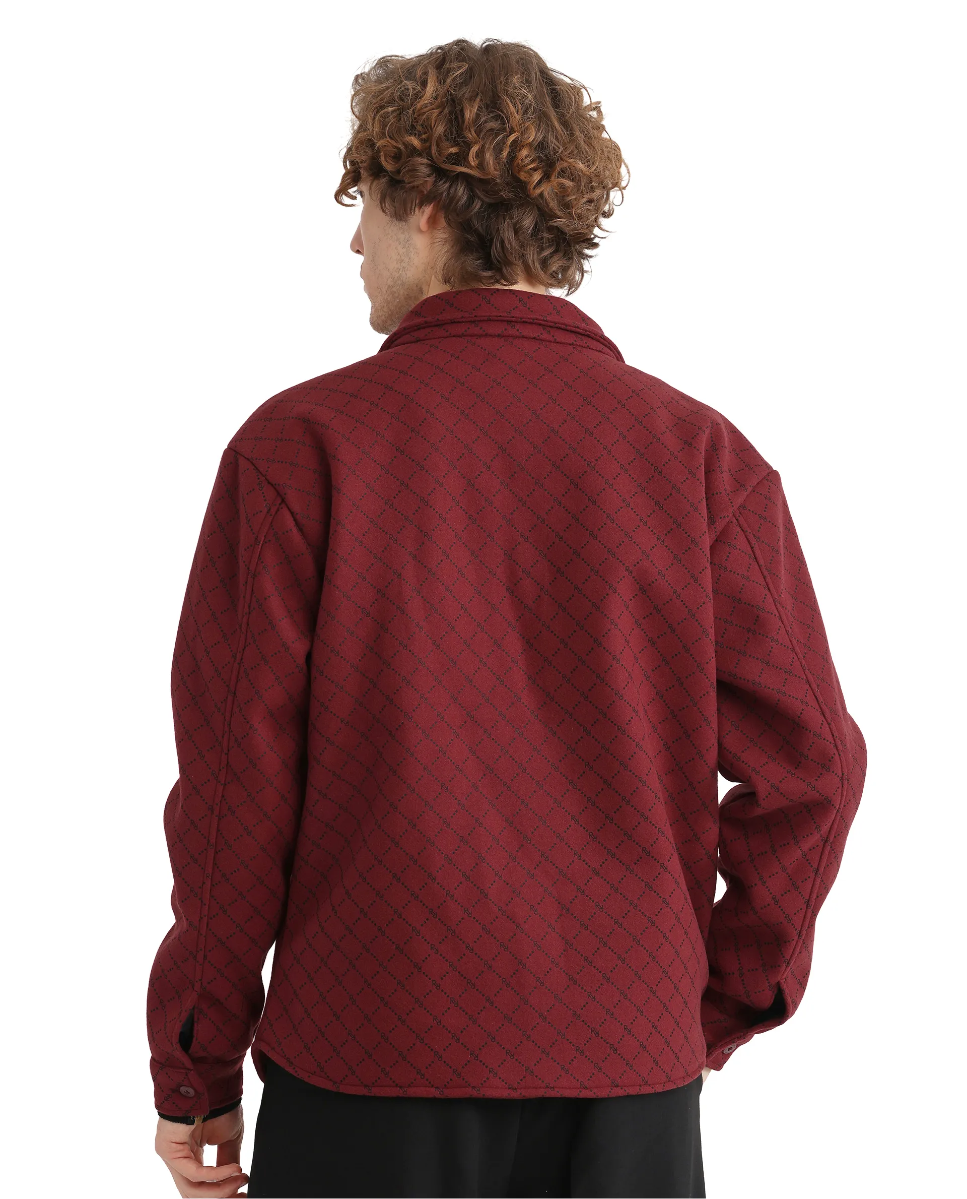 Rare Rabbit Men's Lybro Red Polyester Monogram Print Regular Fit Full Sleeve Spread Collar Jacket - Image 5