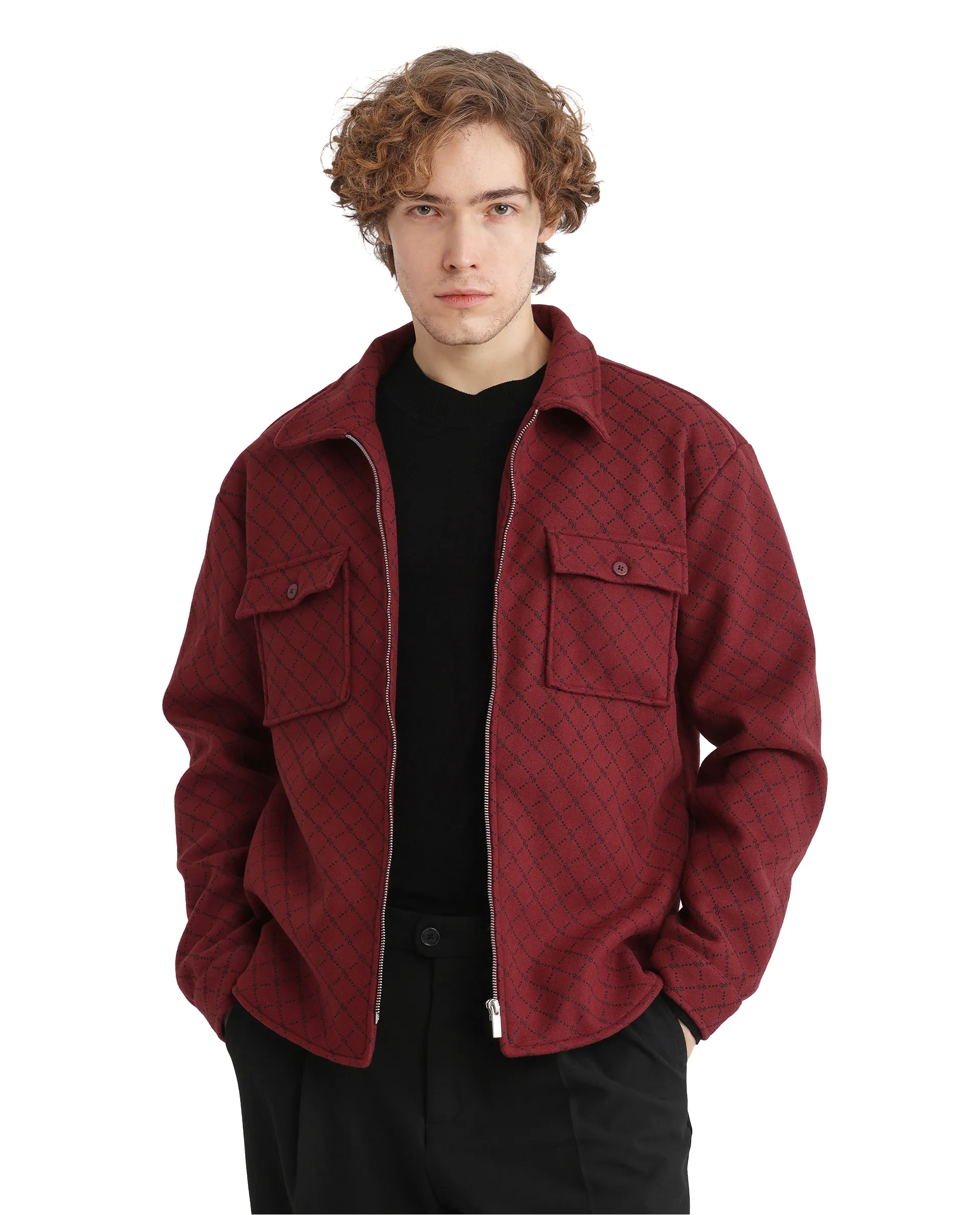 Rare Rabbit Men's Lybro Red Polyester Monogram Print Regular Fit Full Sleeve Spread Collar Jacket - Image 6