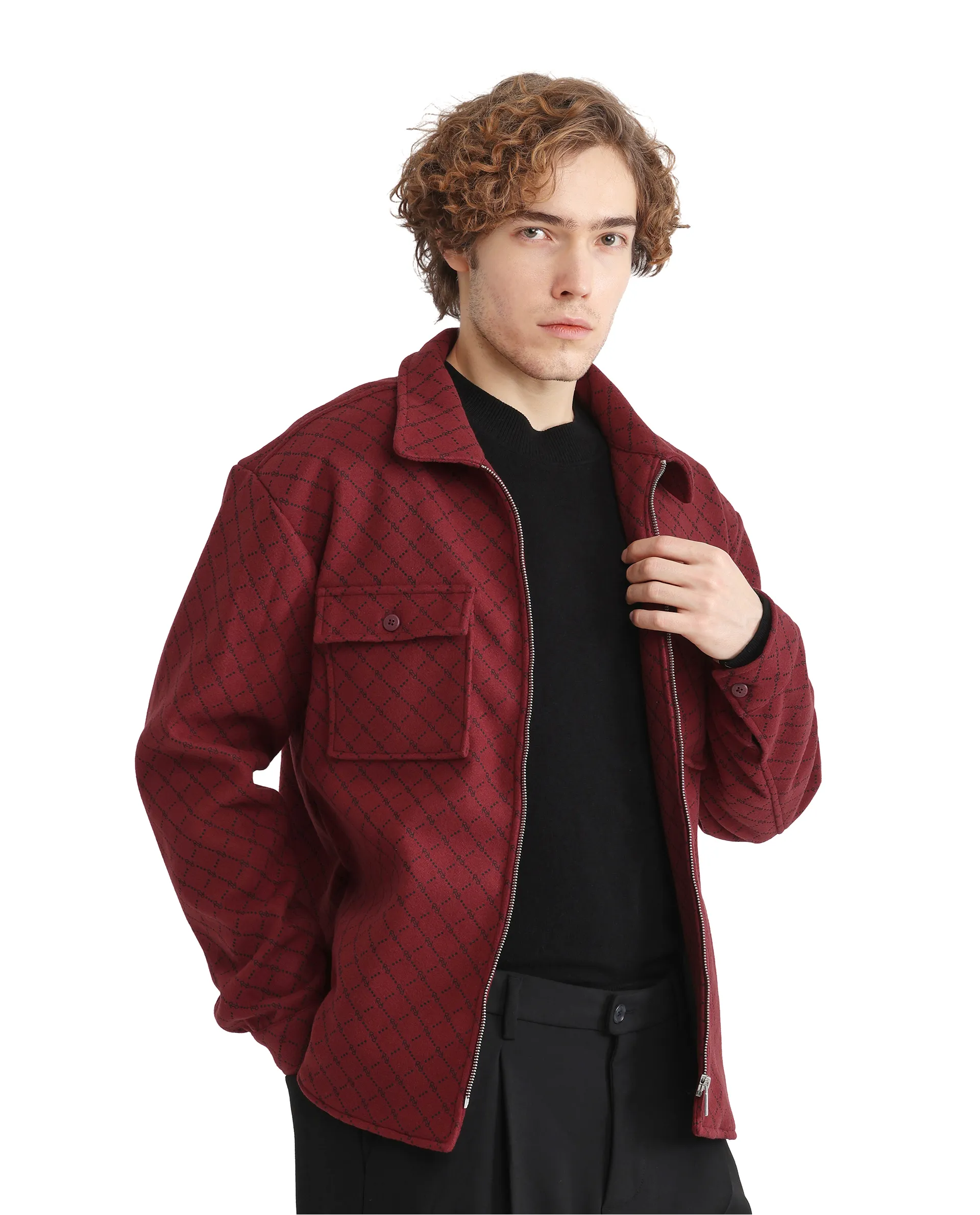 Rare Rabbit Men's Lybro Red Polyester Monogram Print Regular Fit Full Sleeve Spread Collar Jacket - Image 8
