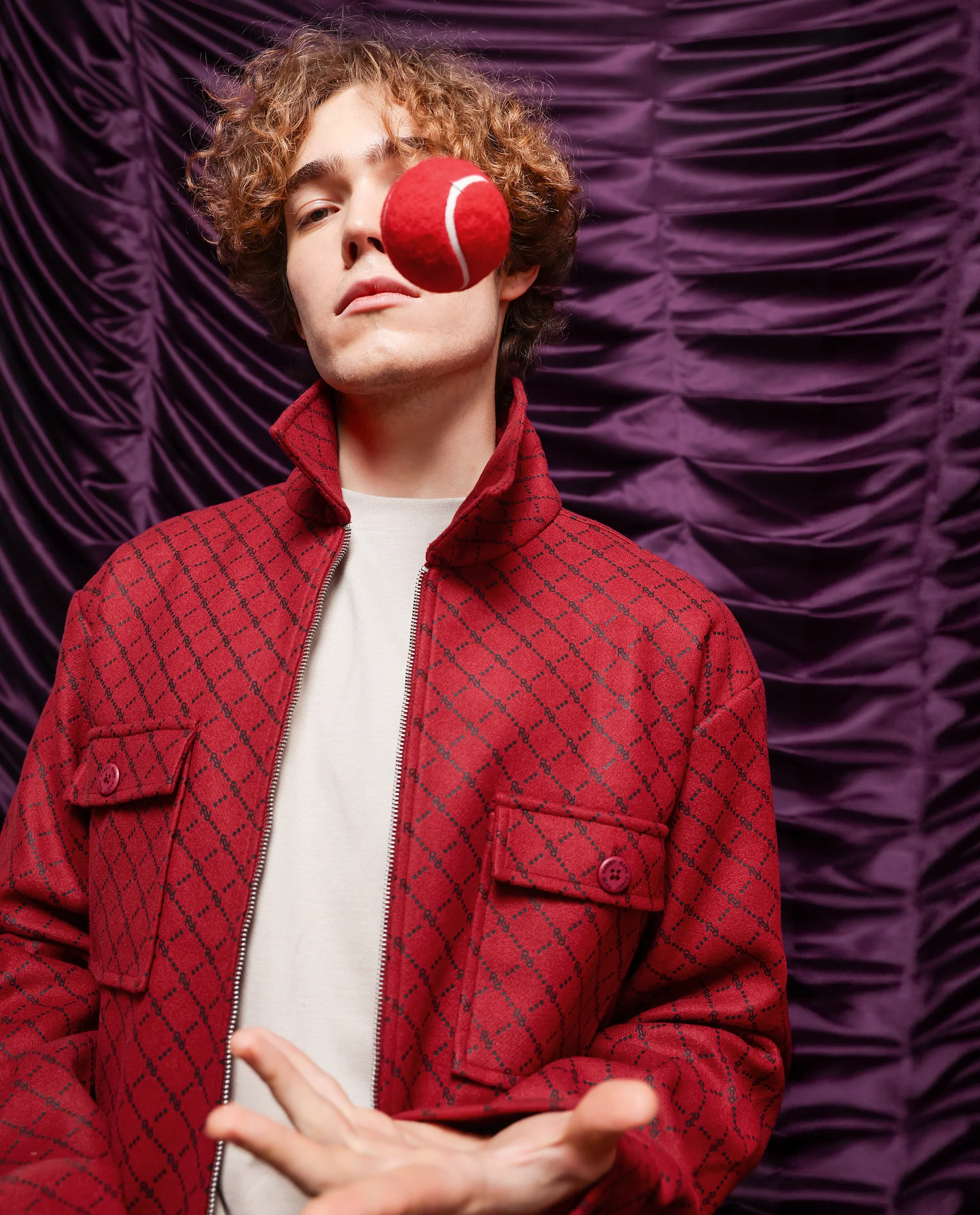 Rare Rabbit Men's Lybro Red Polyester Monogram Print Regular Fit Full Sleeve Spread Collar Jacket - Image 9