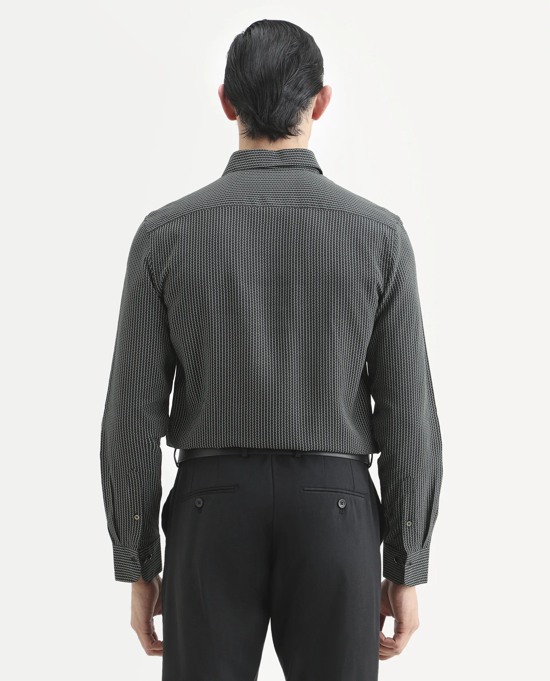 Rare Rabbit Men's Lyca Black Viscose Fabric Full Sleeve Collared Neck Geometric Print Shirt - Image 8