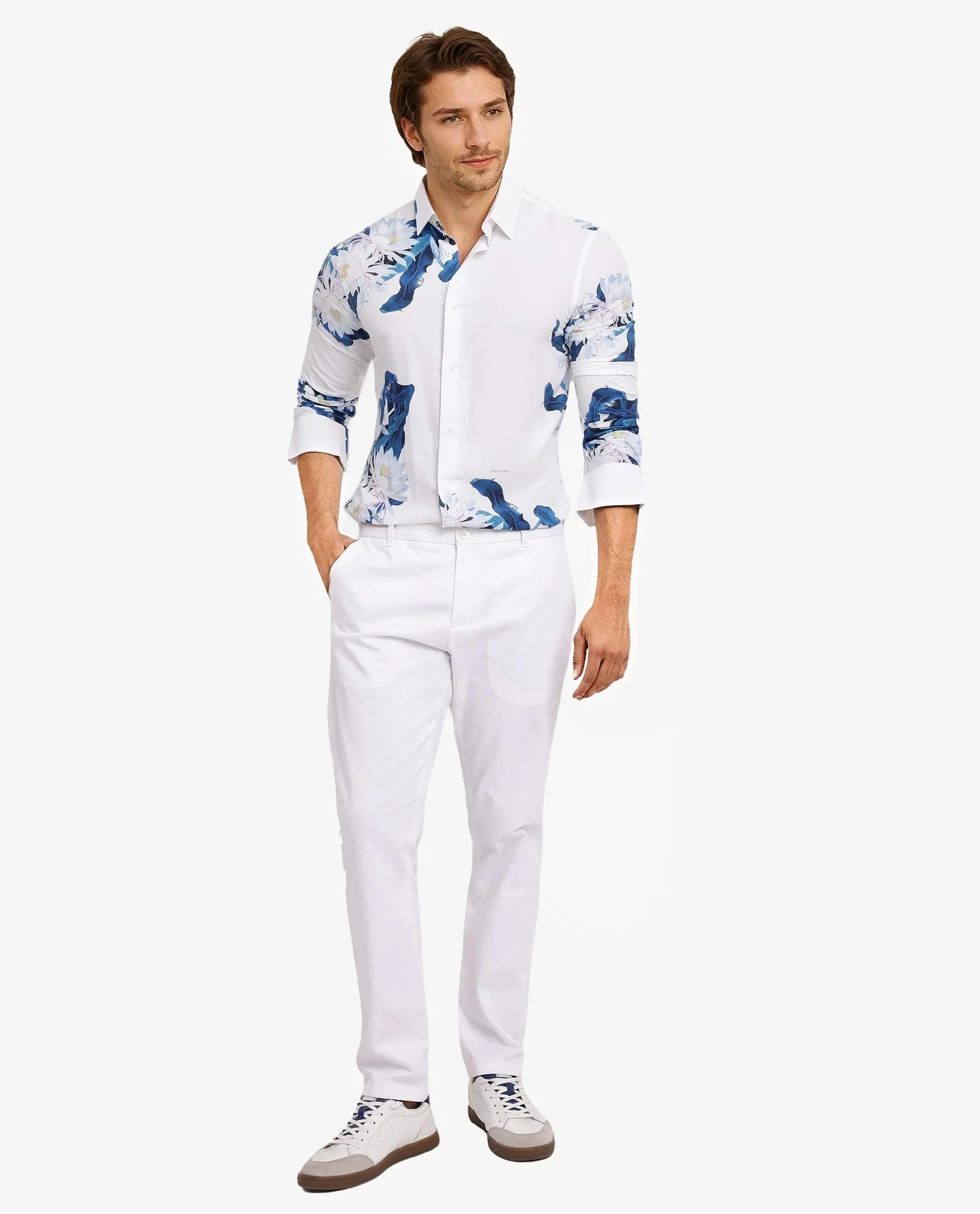 Rare Rabbit Men's Lycro-1 White Viscose Floral Print Regular Fit Full Sleeve Collared Shirt - Image 2