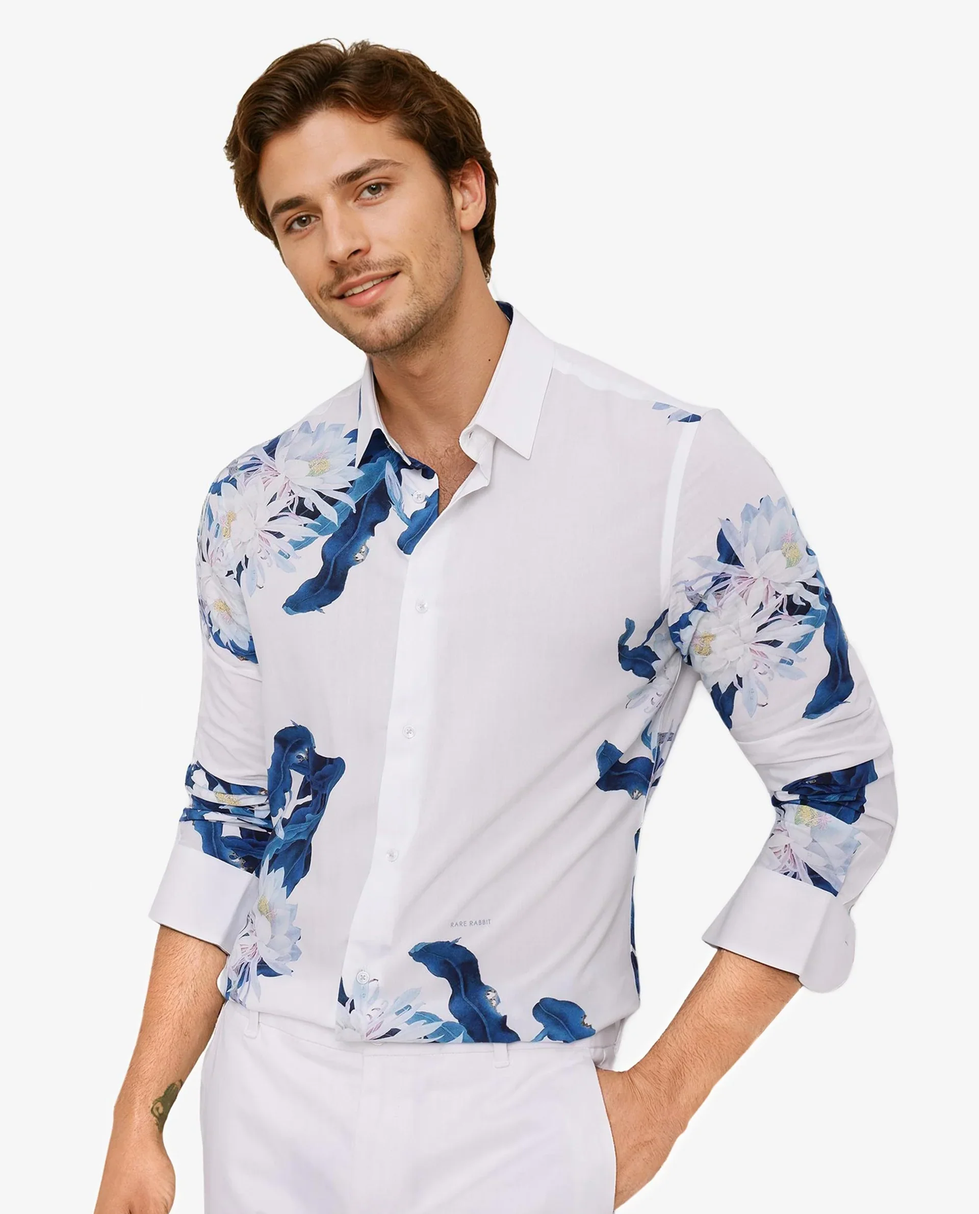 Rare Rabbit Men's Lycro-1 White Viscose Floral Print Regular Fit Full Sleeve Collared Shirt - Image 5