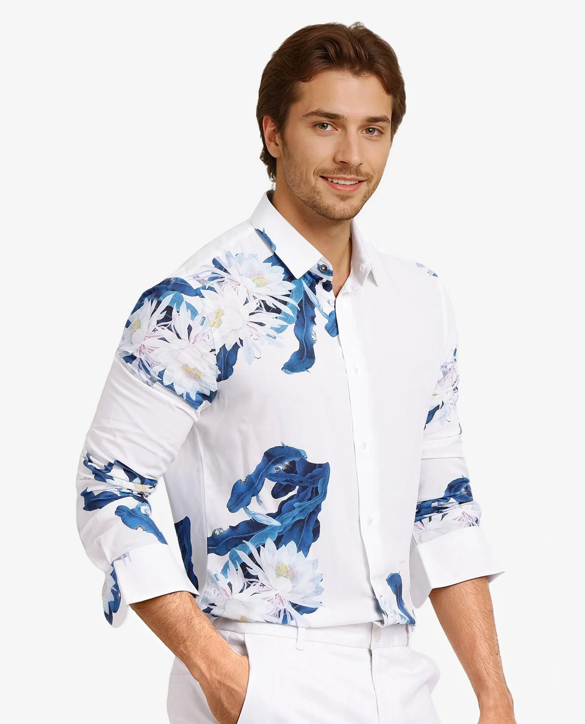 Rare Rabbit Men's Lycro-1 White Viscose Floral Print Regular Fit Full Sleeve Collared Shirt - Image 6