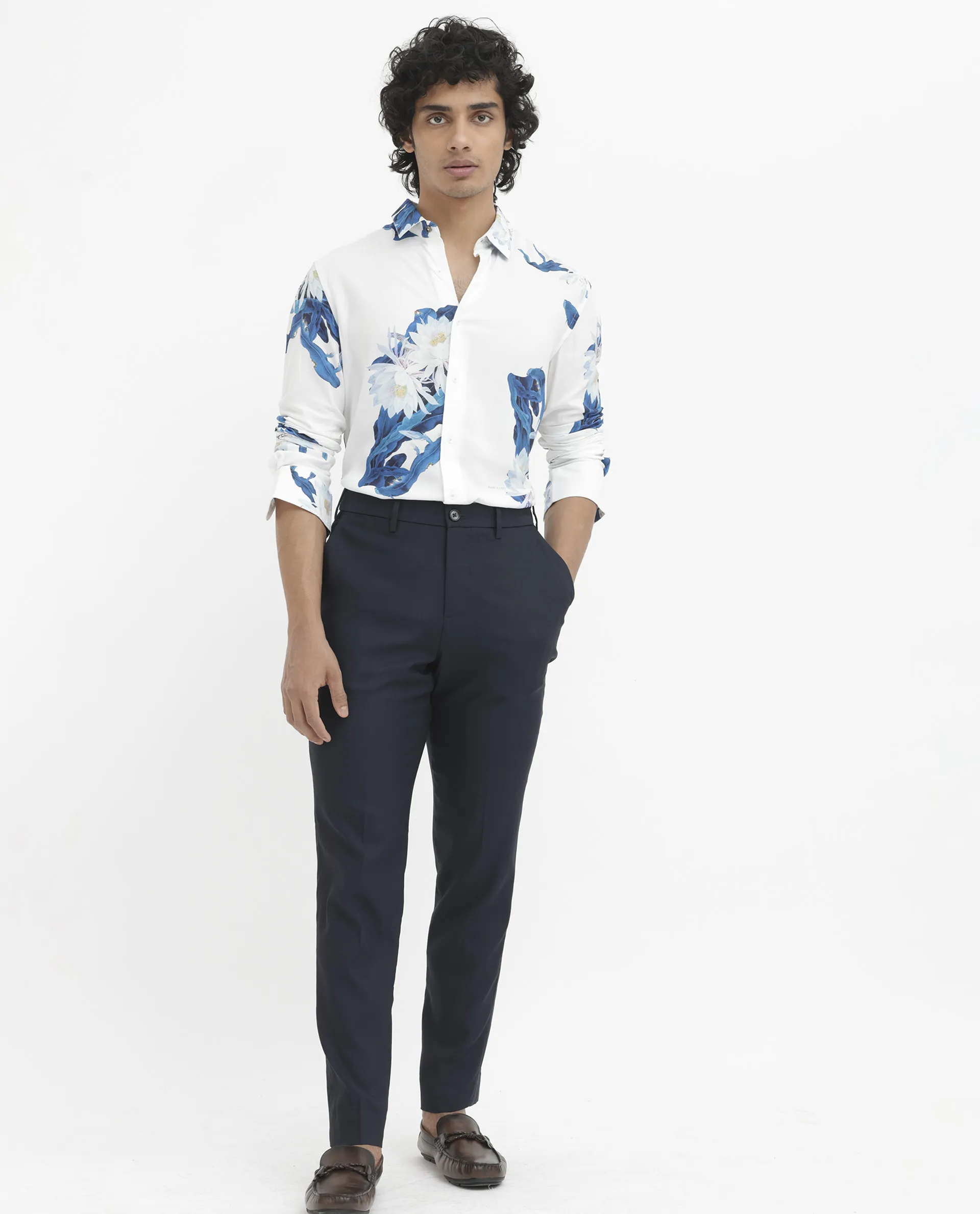 Rare Rabbit Men's Lycro White Viscose Floral Print Regular Fit Full Sleeve Collared Shirt - Image 2