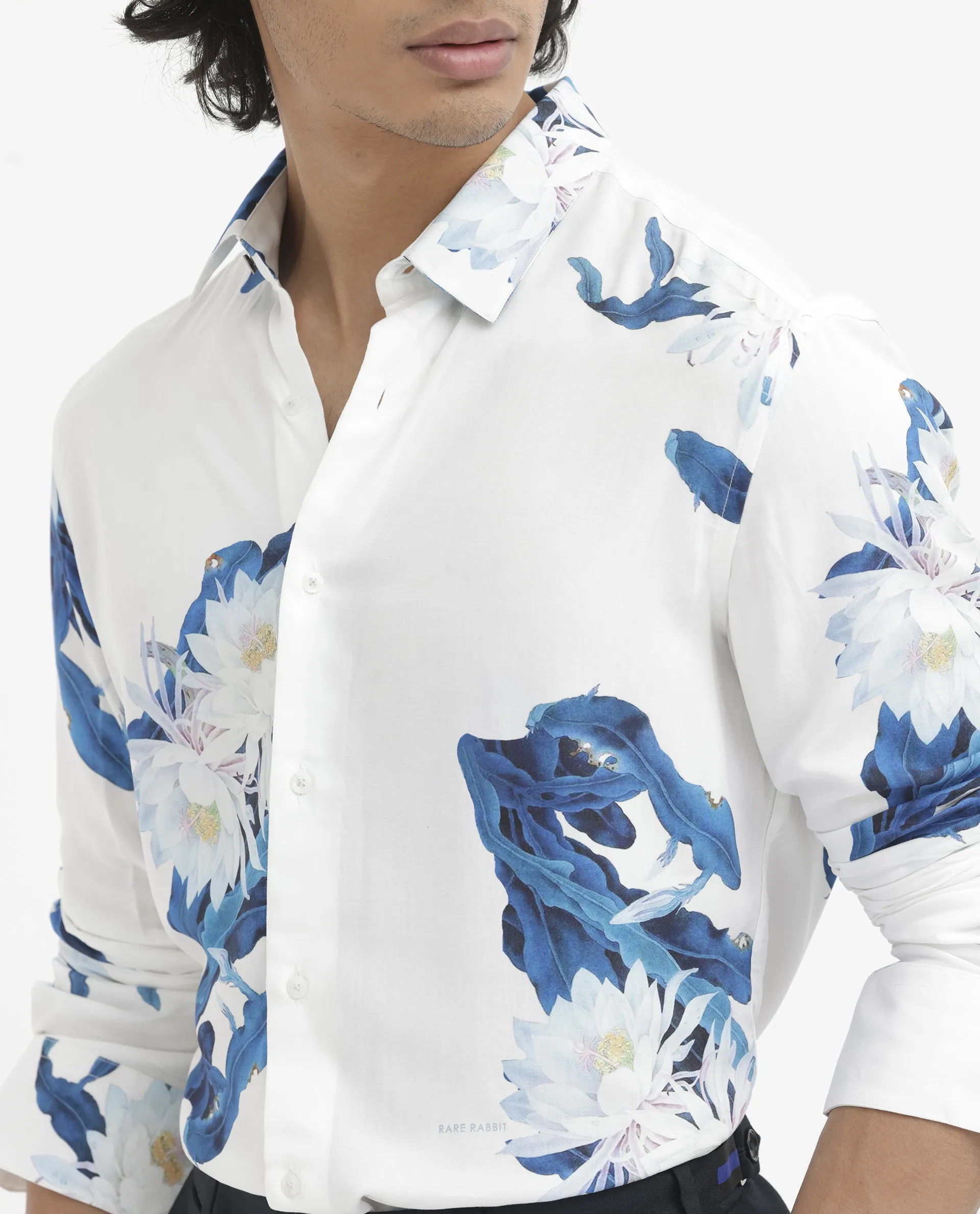 Rare Rabbit Men's Lycro White Viscose Floral Print Regular Fit Full Sleeve Collared Shirt - Image 5