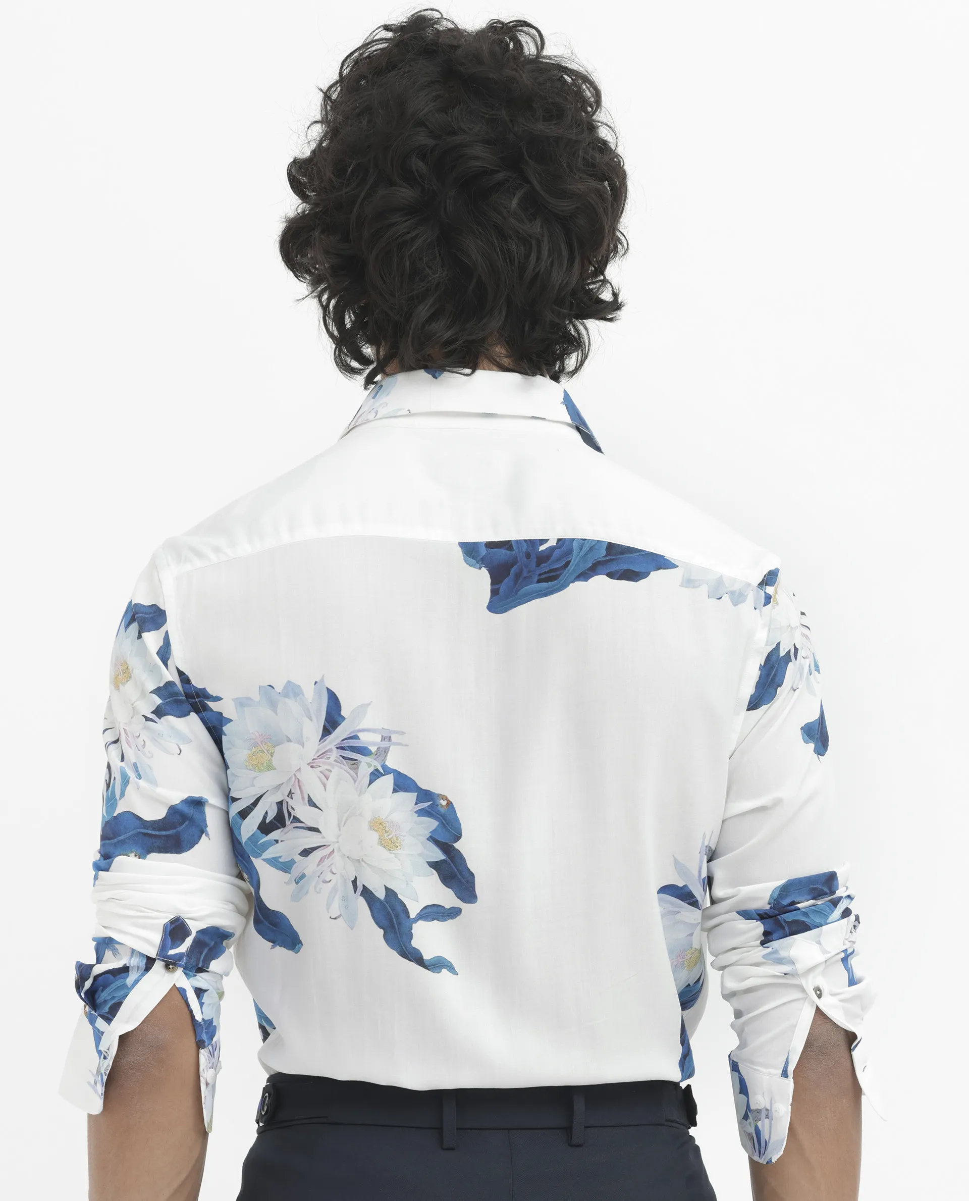 Rare Rabbit Men's Lycro White Viscose Floral Print Regular Fit Full Sleeve Collared Shirt - Image 6