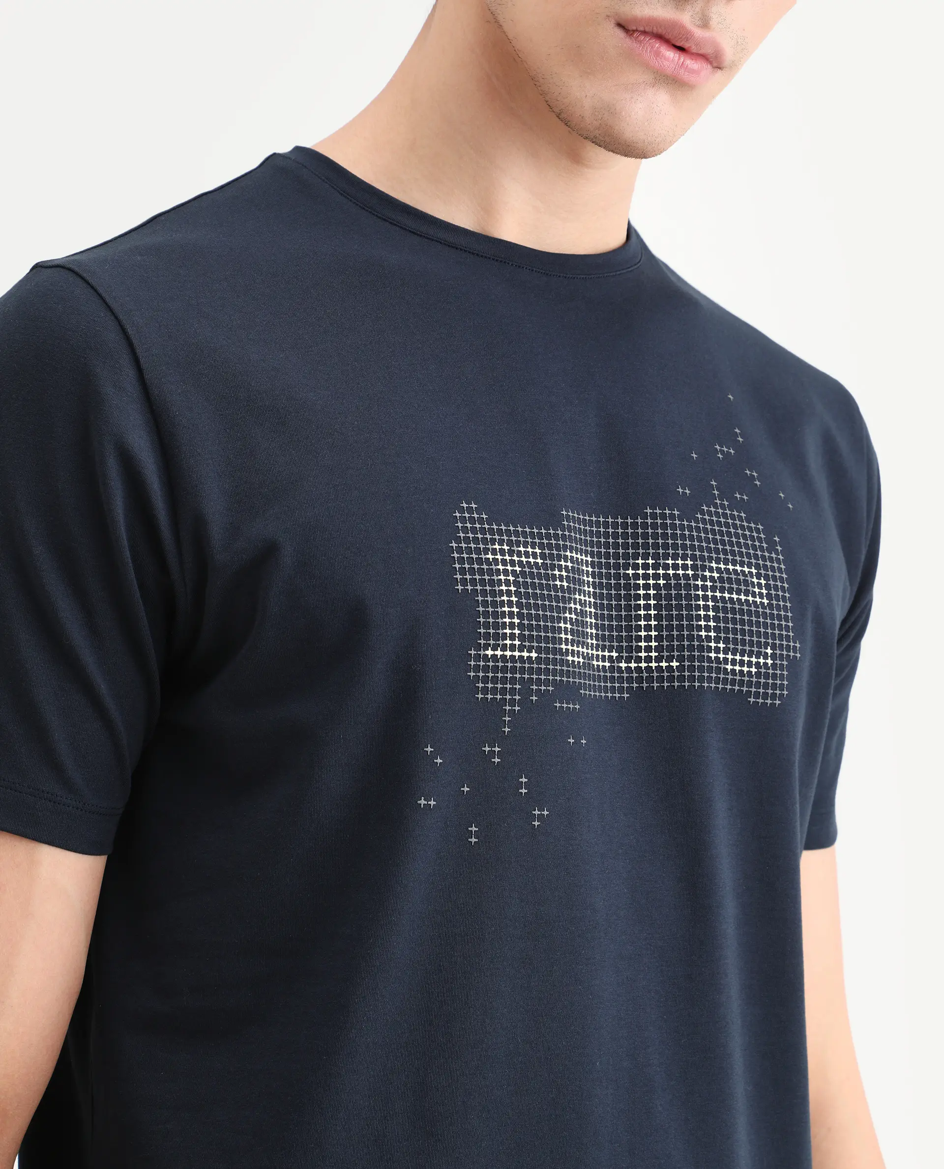 Rare Rabbit Men's Lyne Dark Navy Cotton Blend Fabric Half Sleeve Crew Neck Regular Fit Graphic Print T-Shirt - Image 3
