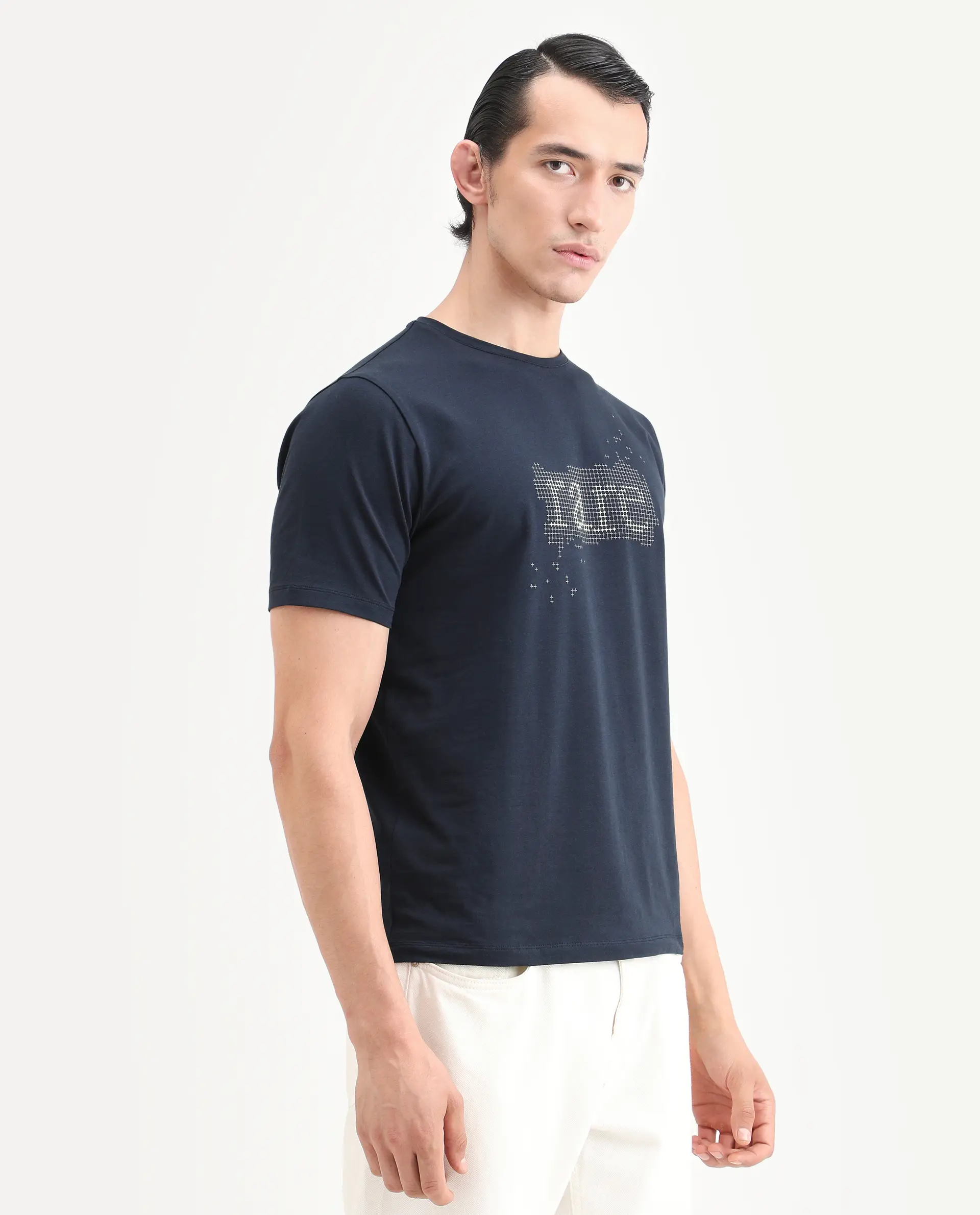 Rare Rabbit Men's Lyne Dark Navy Cotton Blend Fabric Half Sleeve Crew Neck Regular Fit Graphic Print T-Shirt - Image 6