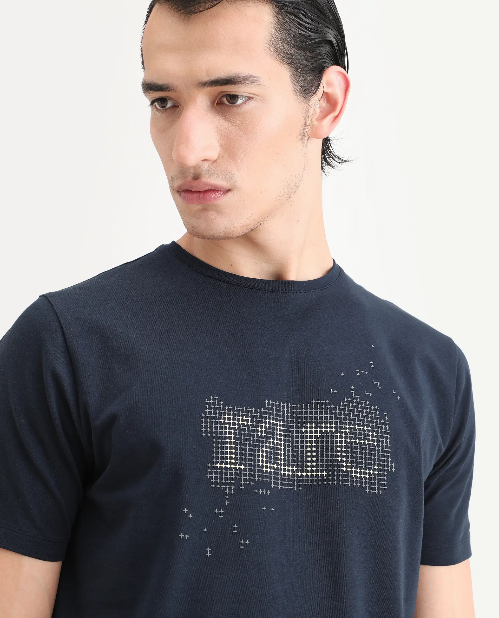 Rare Rabbit Men's Lyne Dark Navy Cotton Blend Fabric Half Sleeve Crew Neck Regular Fit Graphic Print T-Shirt - Image 7