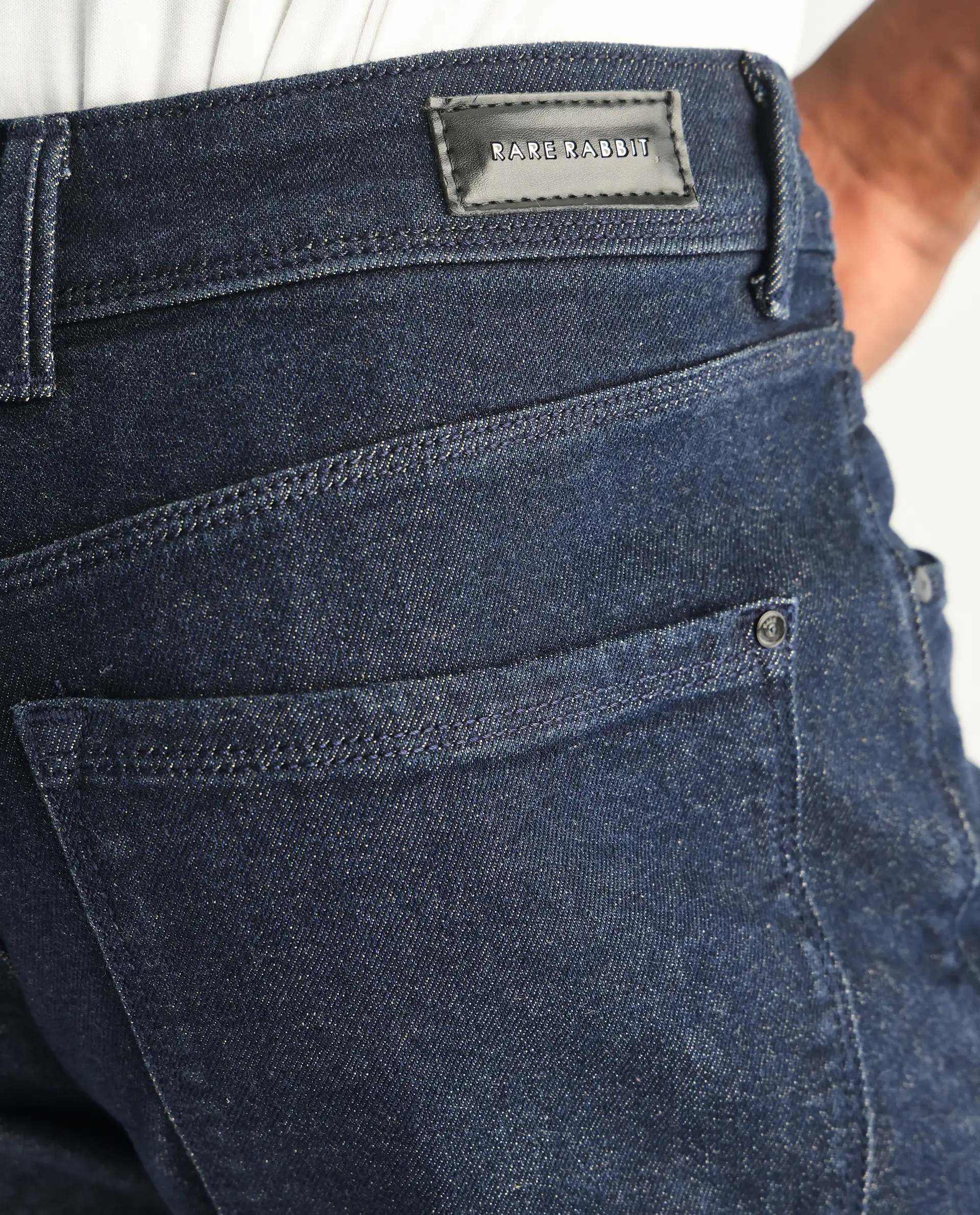 Rare Rabbit Men's Lyon Dark Navy Cotton Plain Hawk Slim Fit Jeans - Image 8