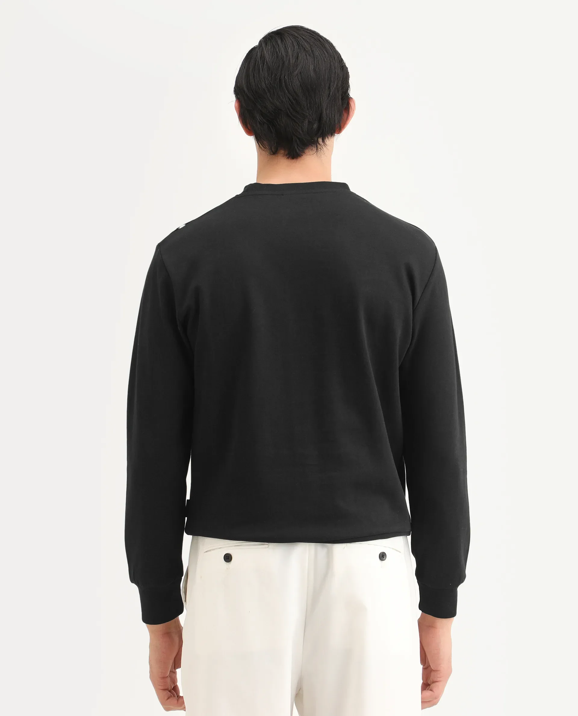 Rare Rabbit Men's Lyra Black Cotton Blend Graphic Print Regular Fit Full Sleeve Crew Neck Sweatshirt - Image 7
