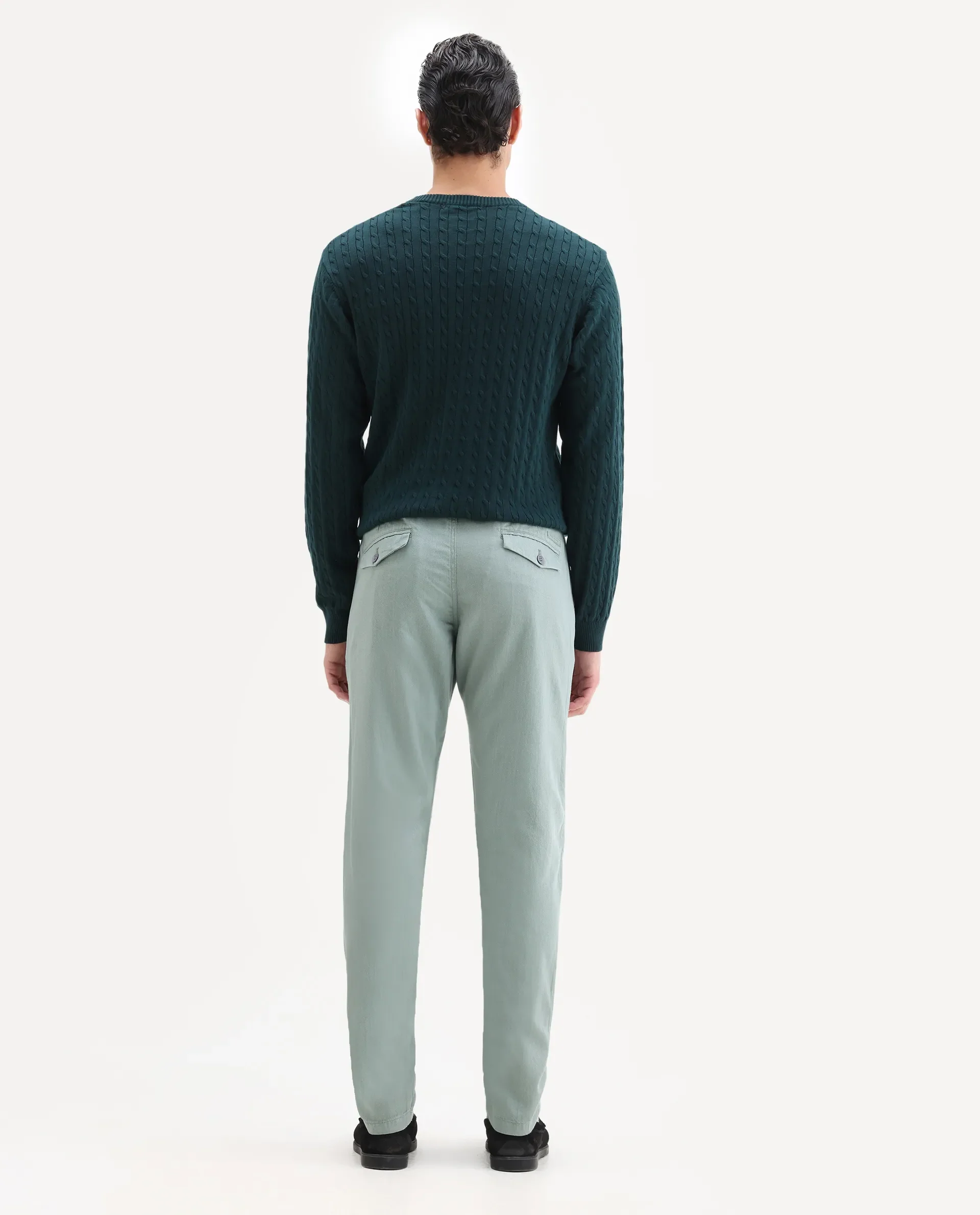 Rare Rabbit Men's Lyte Green Cotton Plain Regular Fit Trouser - Image 8