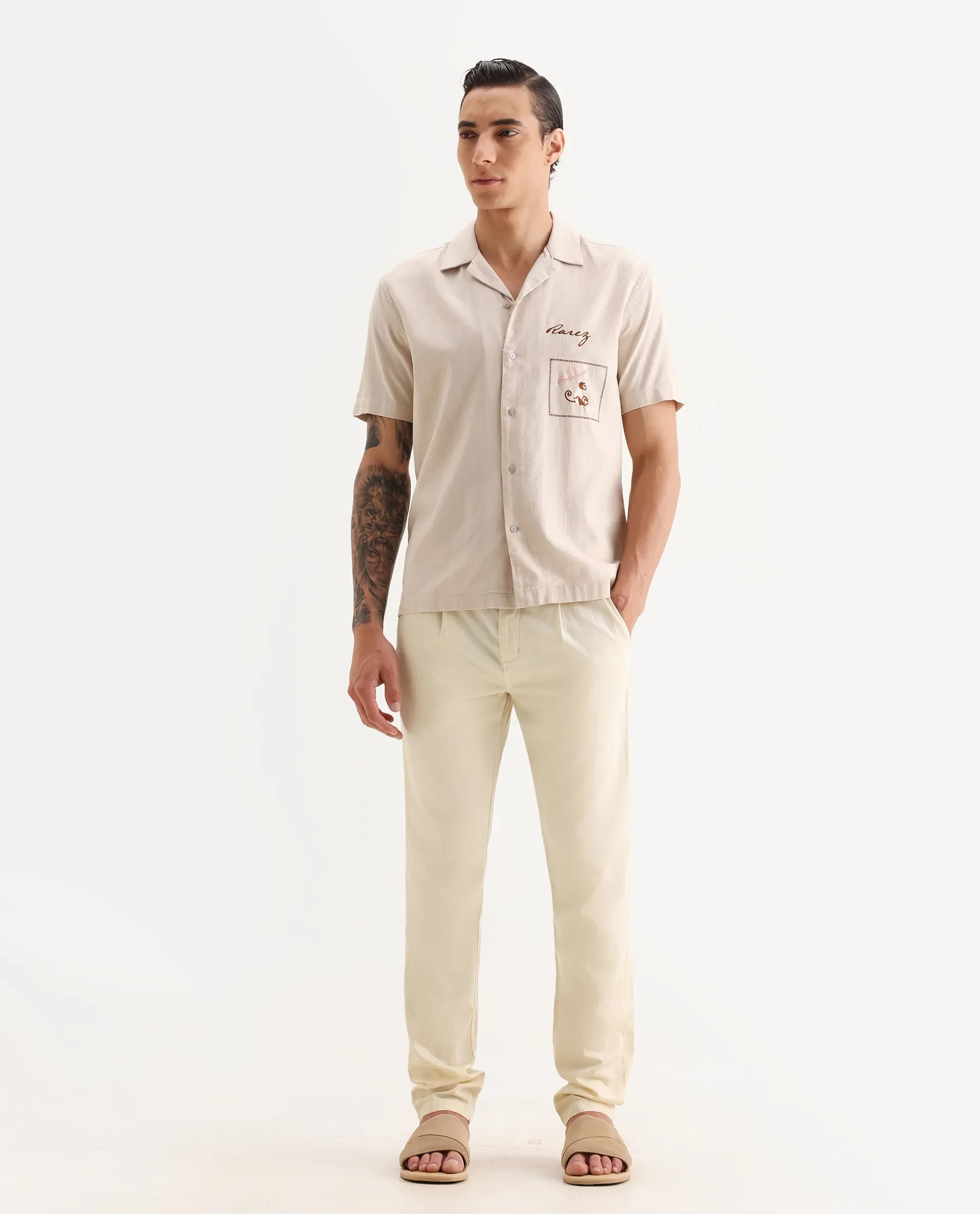Rare Rabbit Men's Lyte Pastel Yellow Cotton Plain Regular Fit Trouser - Image 4
