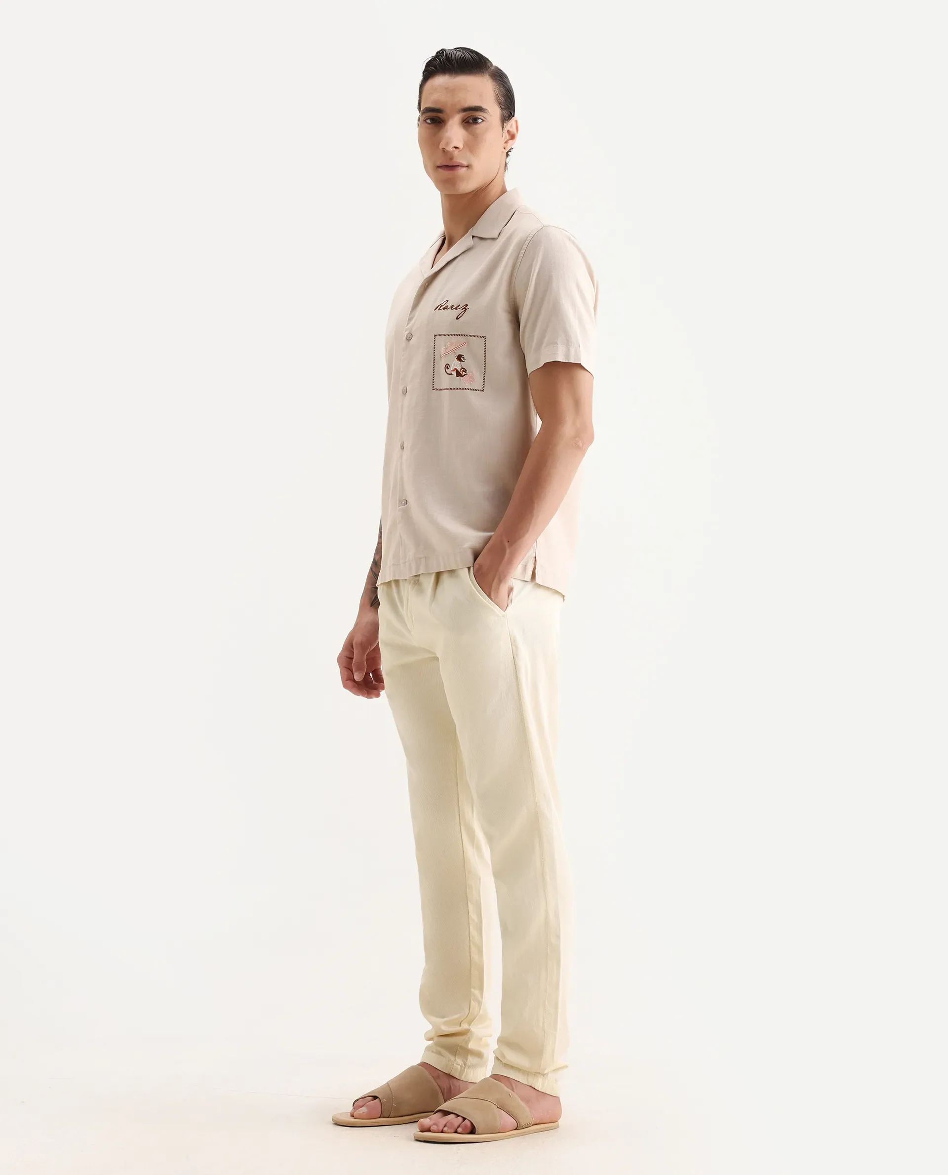 Rare Rabbit Men's Lyte Pastel Yellow Cotton Plain Regular Fit Trouser - Image 5