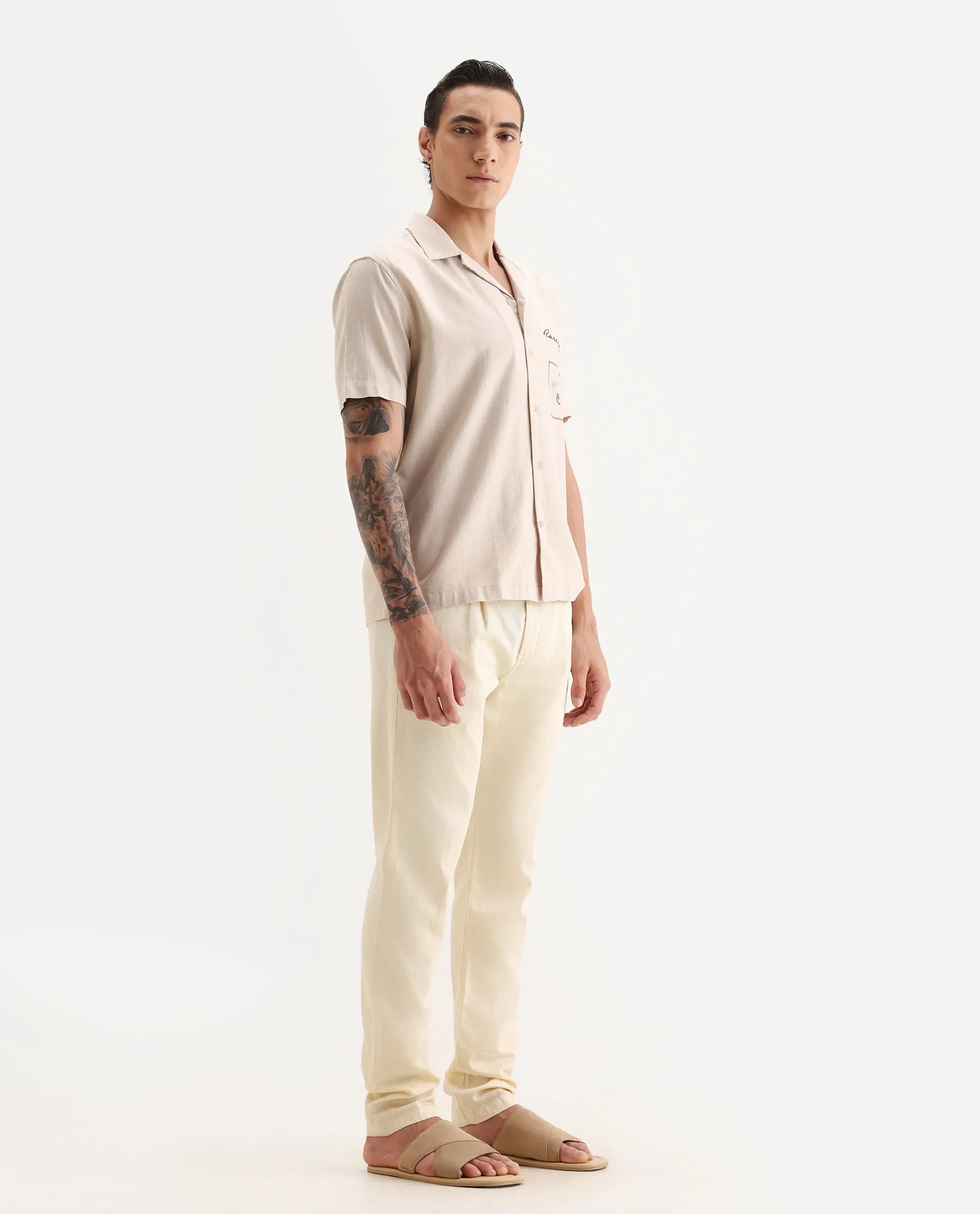 Rare Rabbit Men's Lyte Pastel Yellow Cotton Plain Regular Fit Trouser - Image 6
