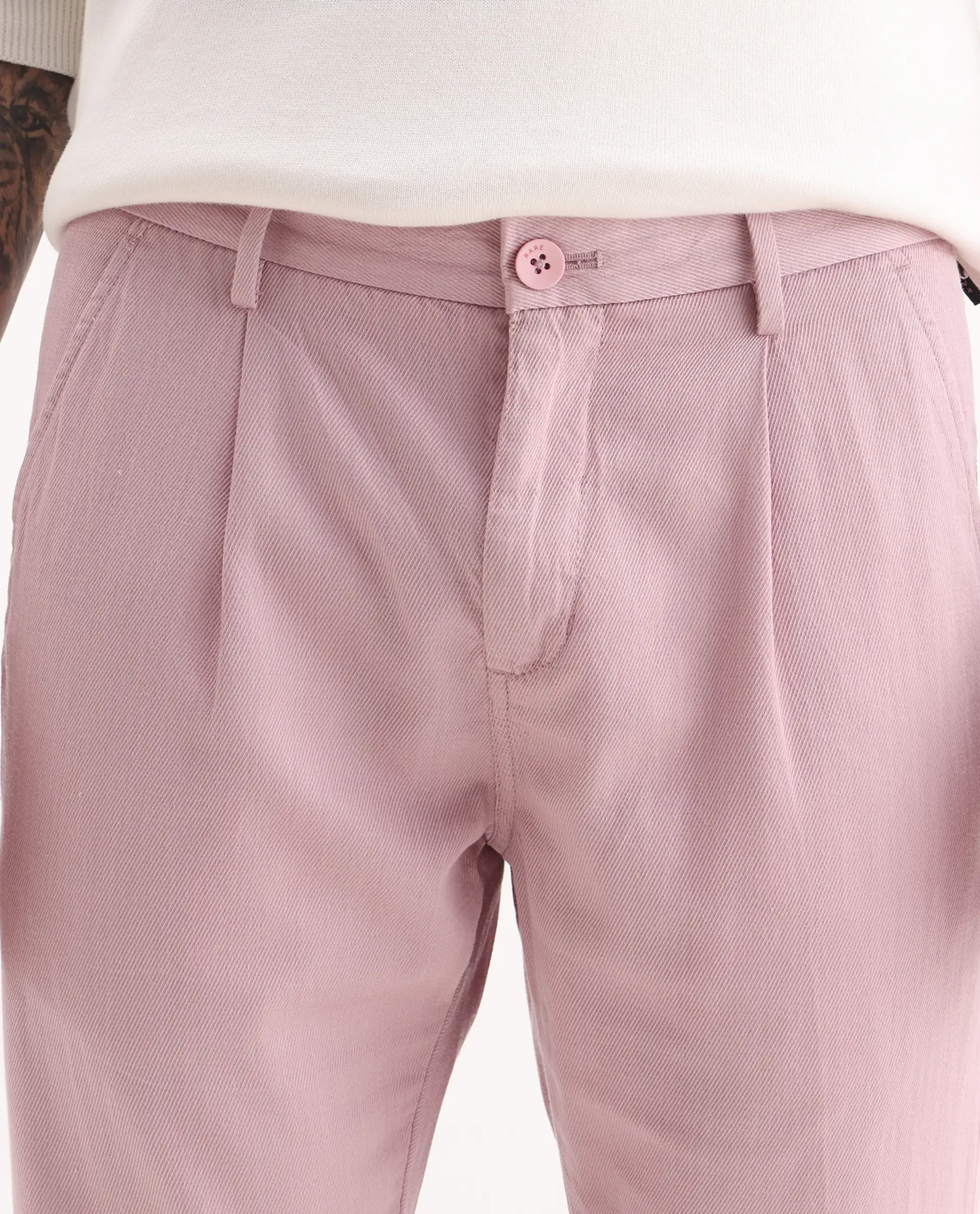 Rare Rabbit Men's Lyte Pink Cotton Plain Regular Fit Trouser - Image 3
