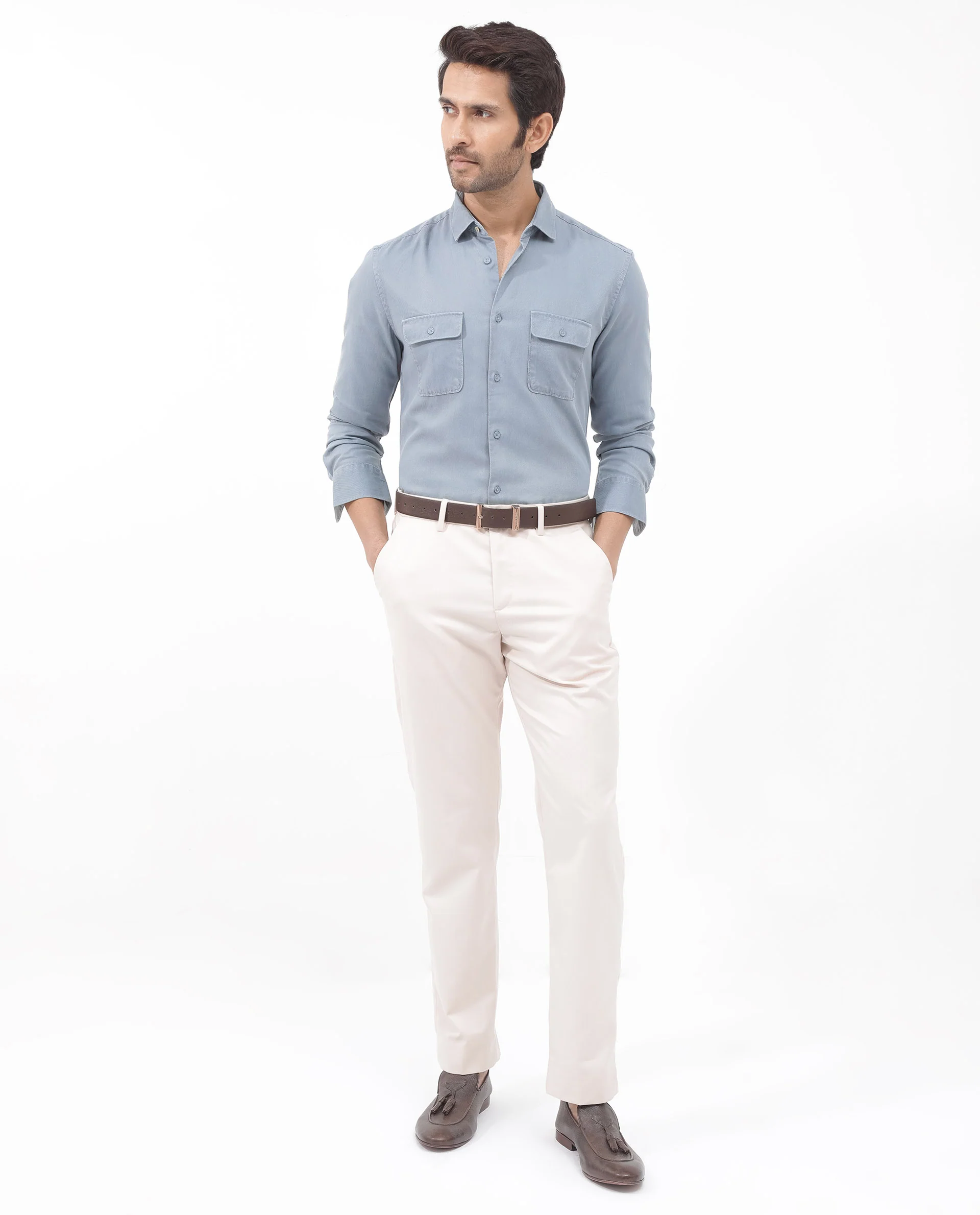 Rare Rabbit Men's Lyton-2 Dusky Blue Cotton Plain Regular Fit Full Sleeve Collared Shirt - Image 2