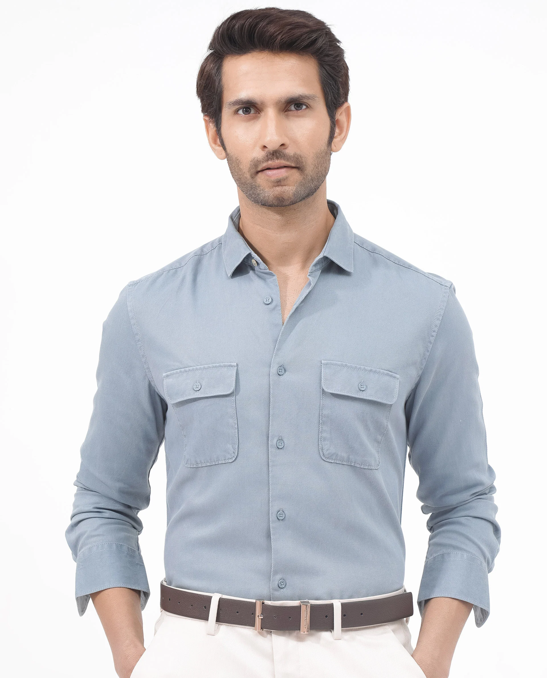 Rare Rabbit Men's Lyton-2 Dusky Blue Cotton Plain Regular Fit Full Sleeve Collared Shirt - Image 3