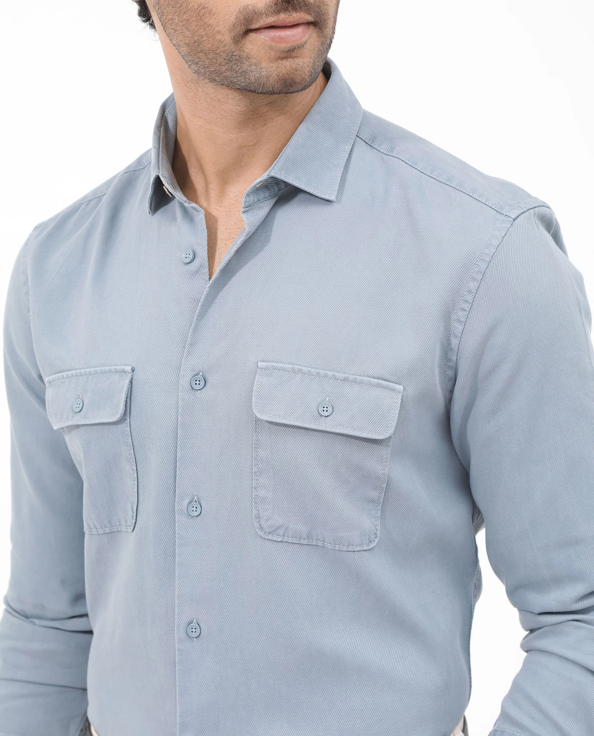 Rare Rabbit Men's Lyton-2 Dusky Blue Cotton Plain Regular Fit Full Sleeve Collared Shirt - Image 4