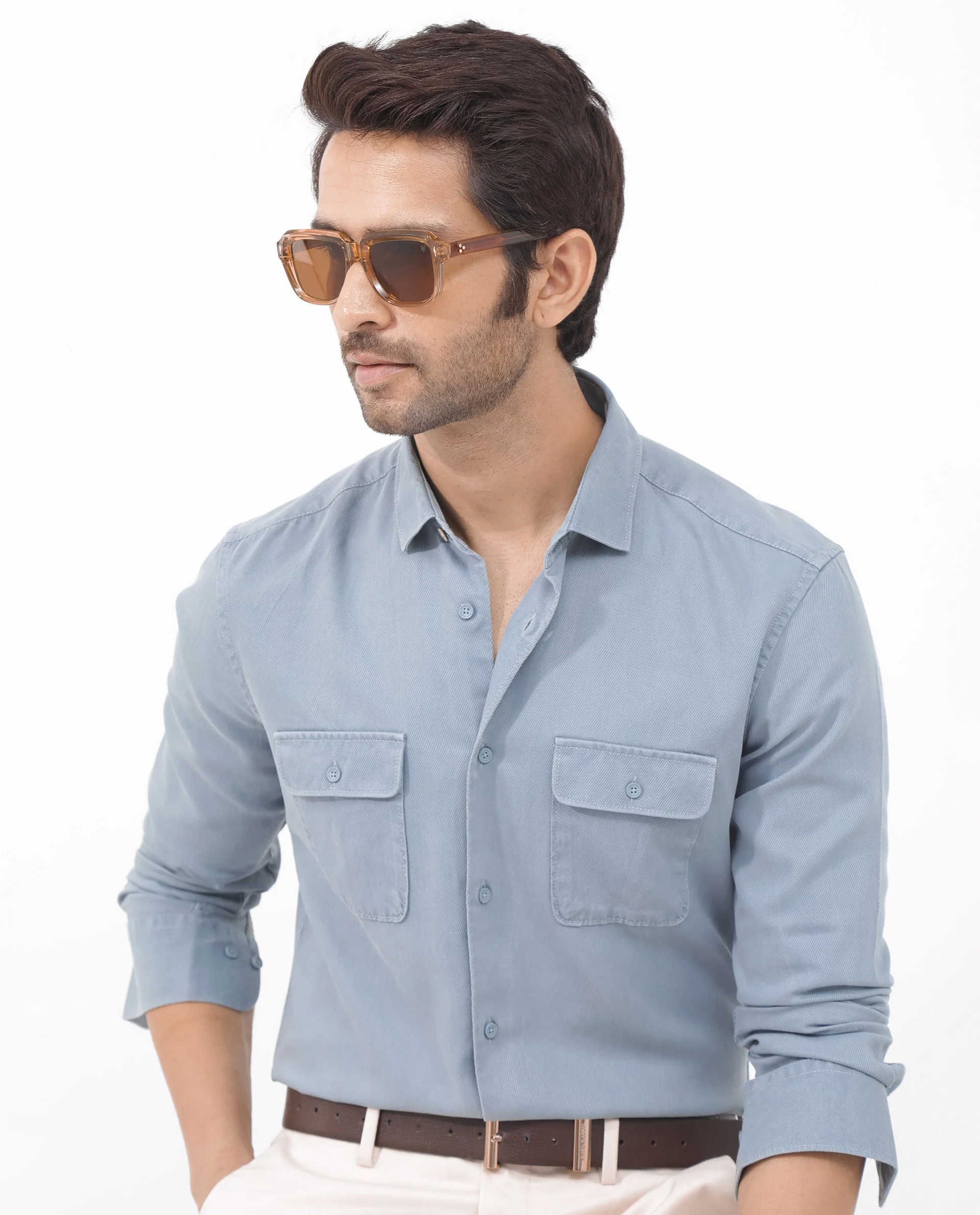 Rare Rabbit Men's Lyton-2 Dusky Blue Cotton Plain Regular Fit Full Sleeve Collared Shirt - Image 7