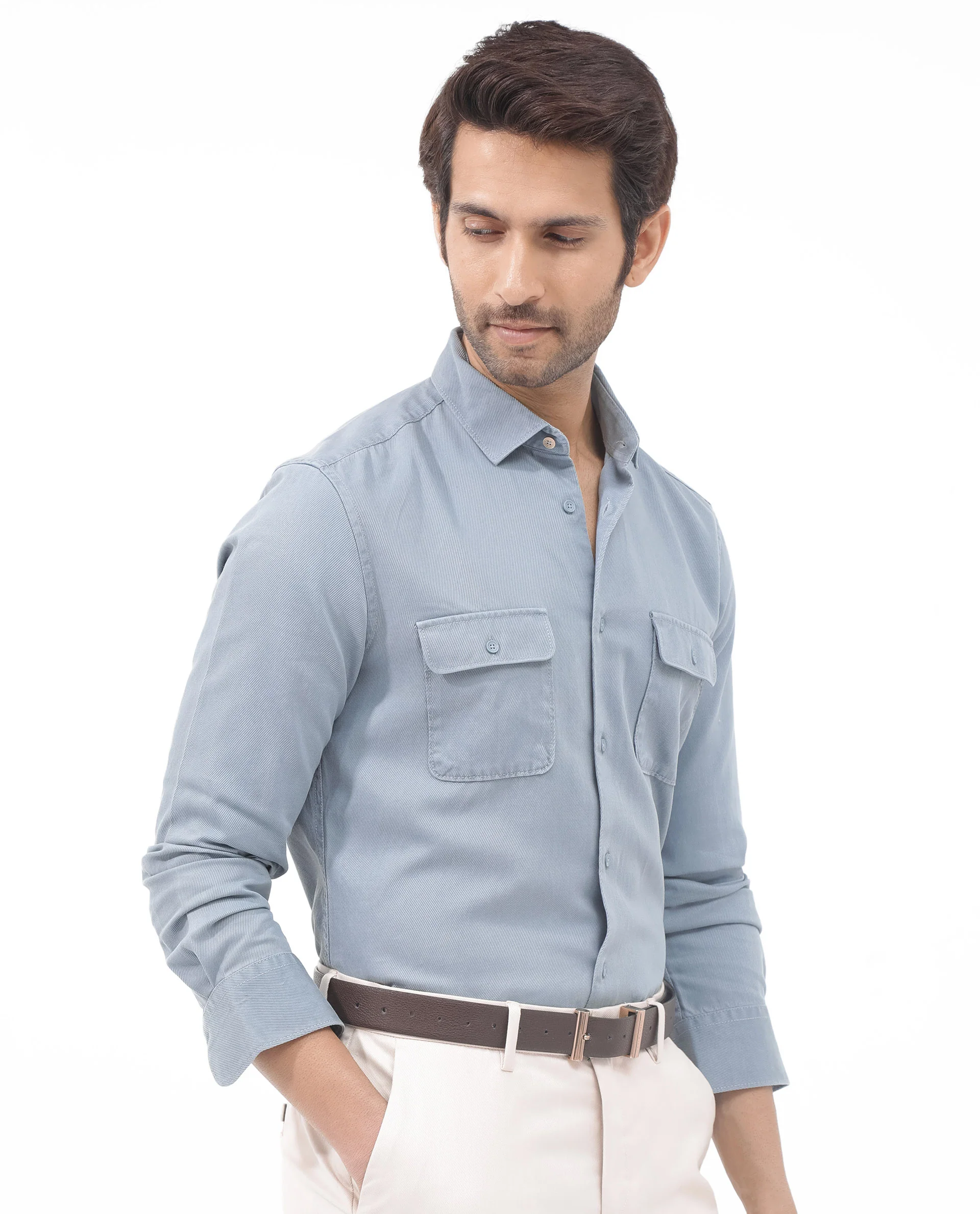 Rare Rabbit Men's Lyton-2 Dusky Blue Cotton Plain Regular Fit Full Sleeve Collared Shirt - Image 9