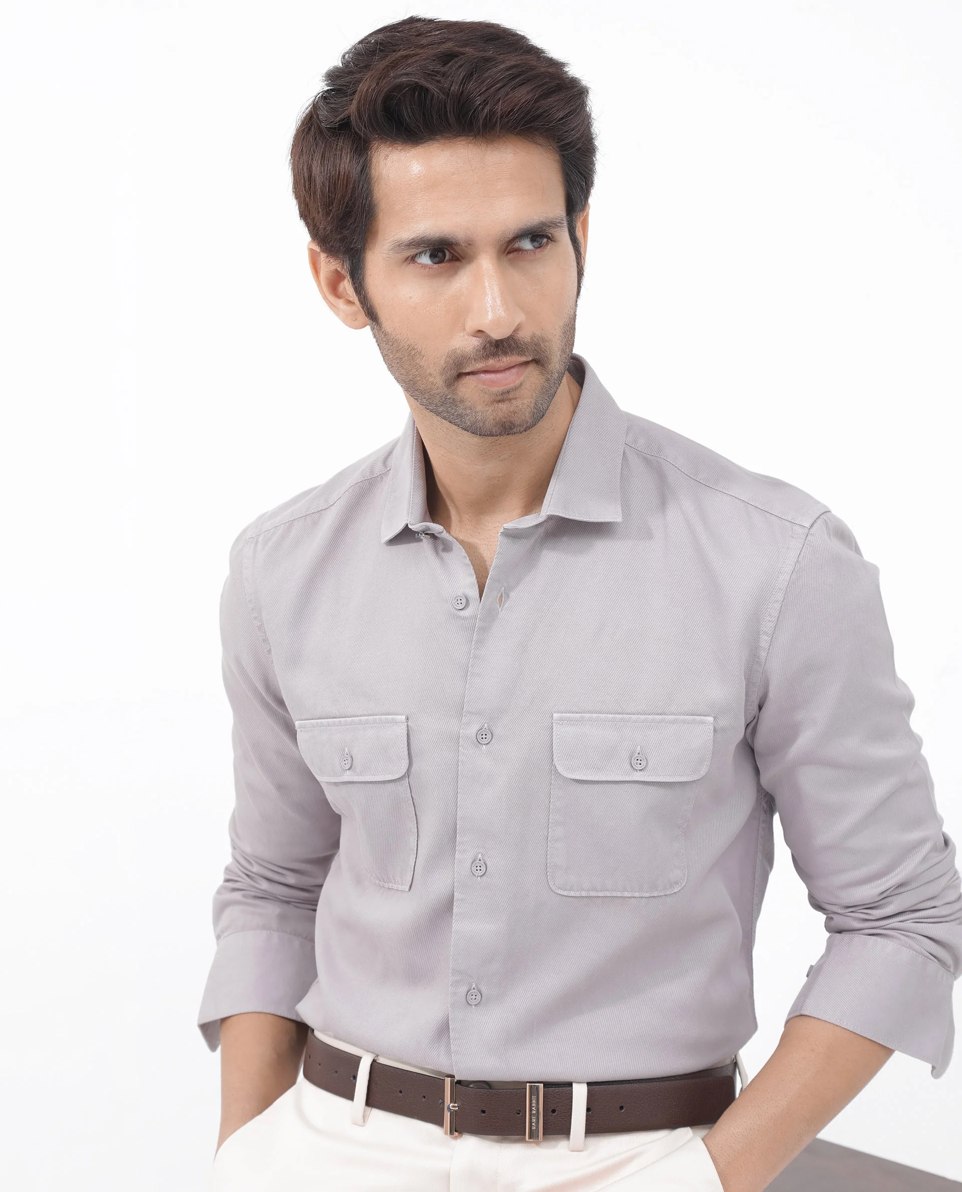 Rare Rabbit Men's Lyton-2 Dusky Purple Cotton Plain Regular Fit Full Sleeve Collared Shirt