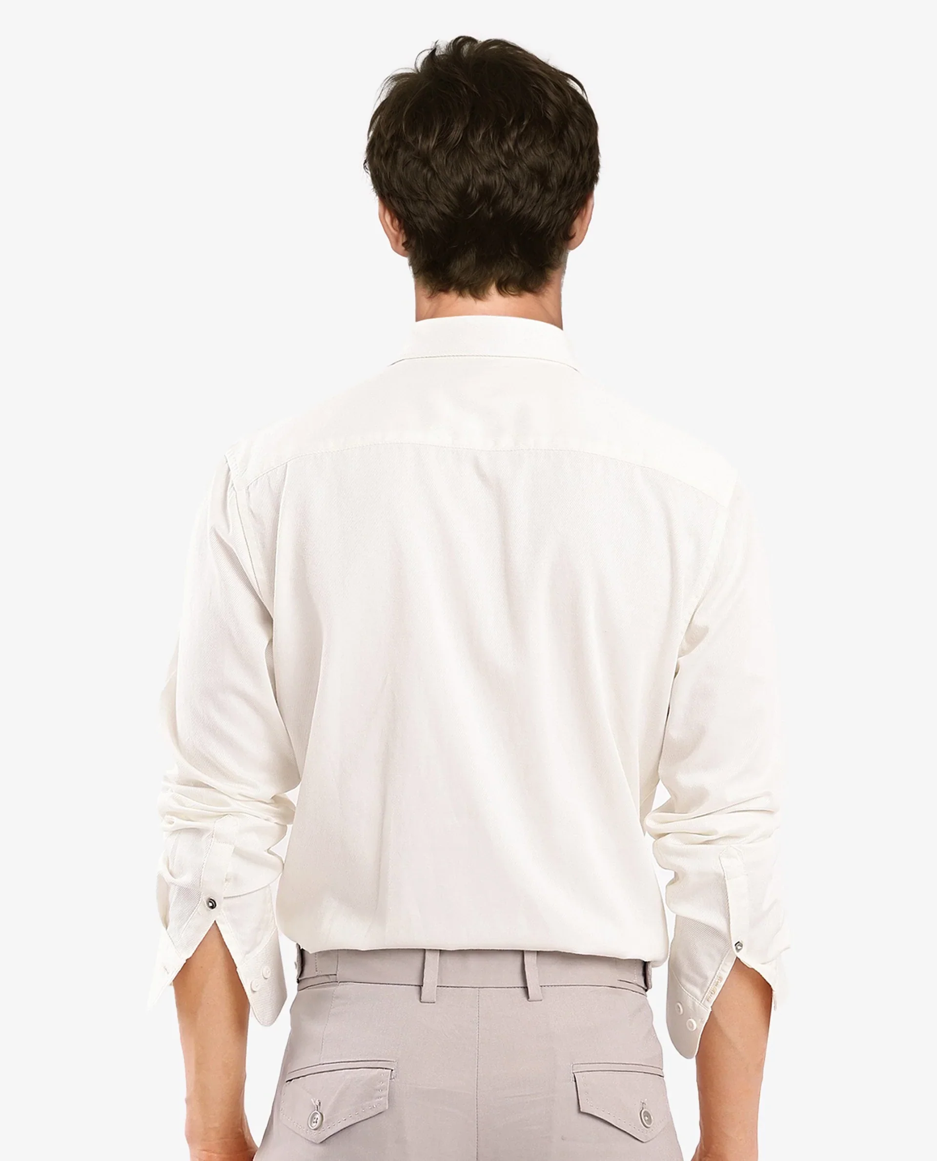 Rare Rabbit Men's Lyton 2 Off White Cotton Plain Regular Fit Full Sleeve Collared Shirt - Image 4
