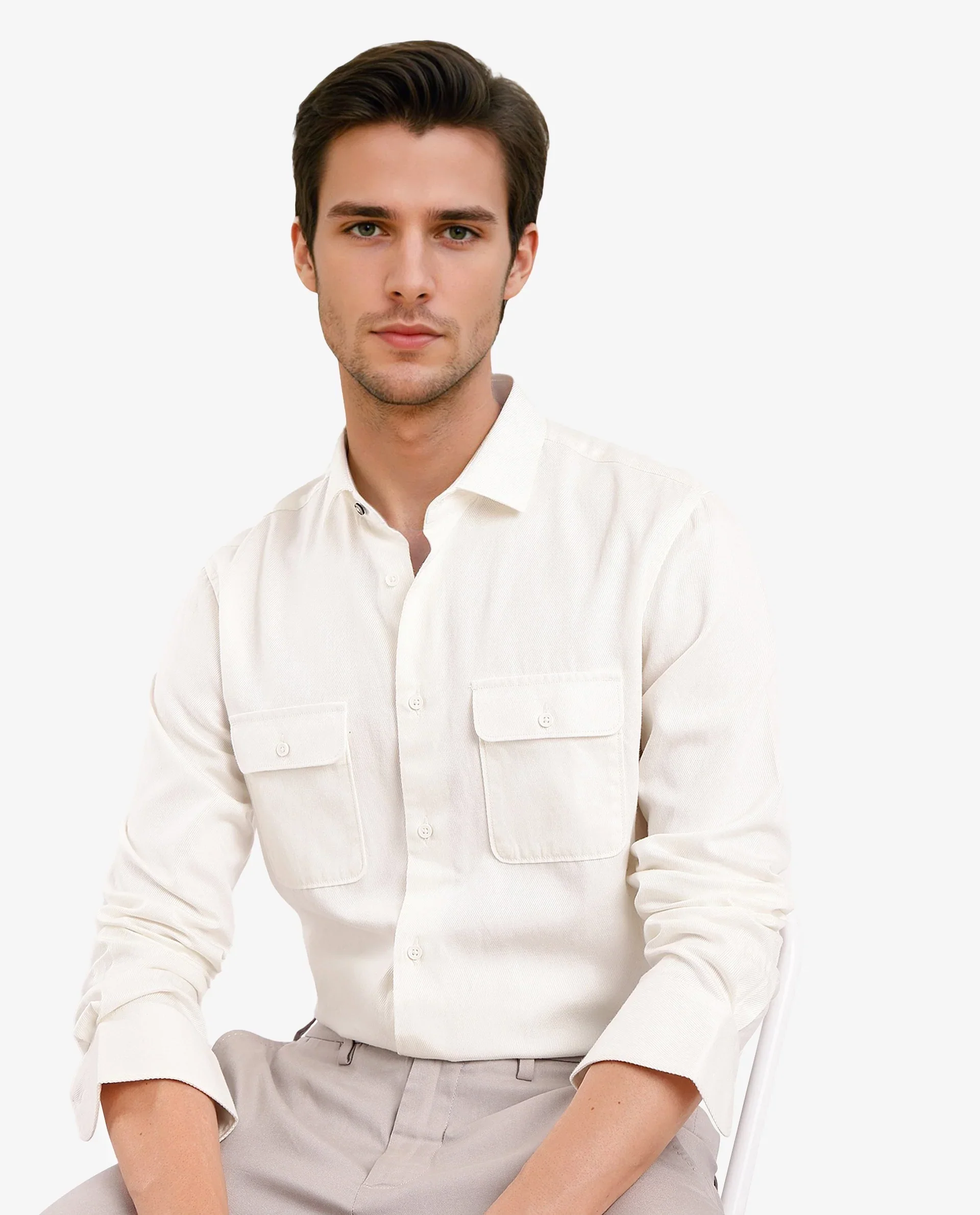 Rare Rabbit Men's Lyton 2 Off White Cotton Plain Regular Fit Full Sleeve Collared Shirt - Image 5